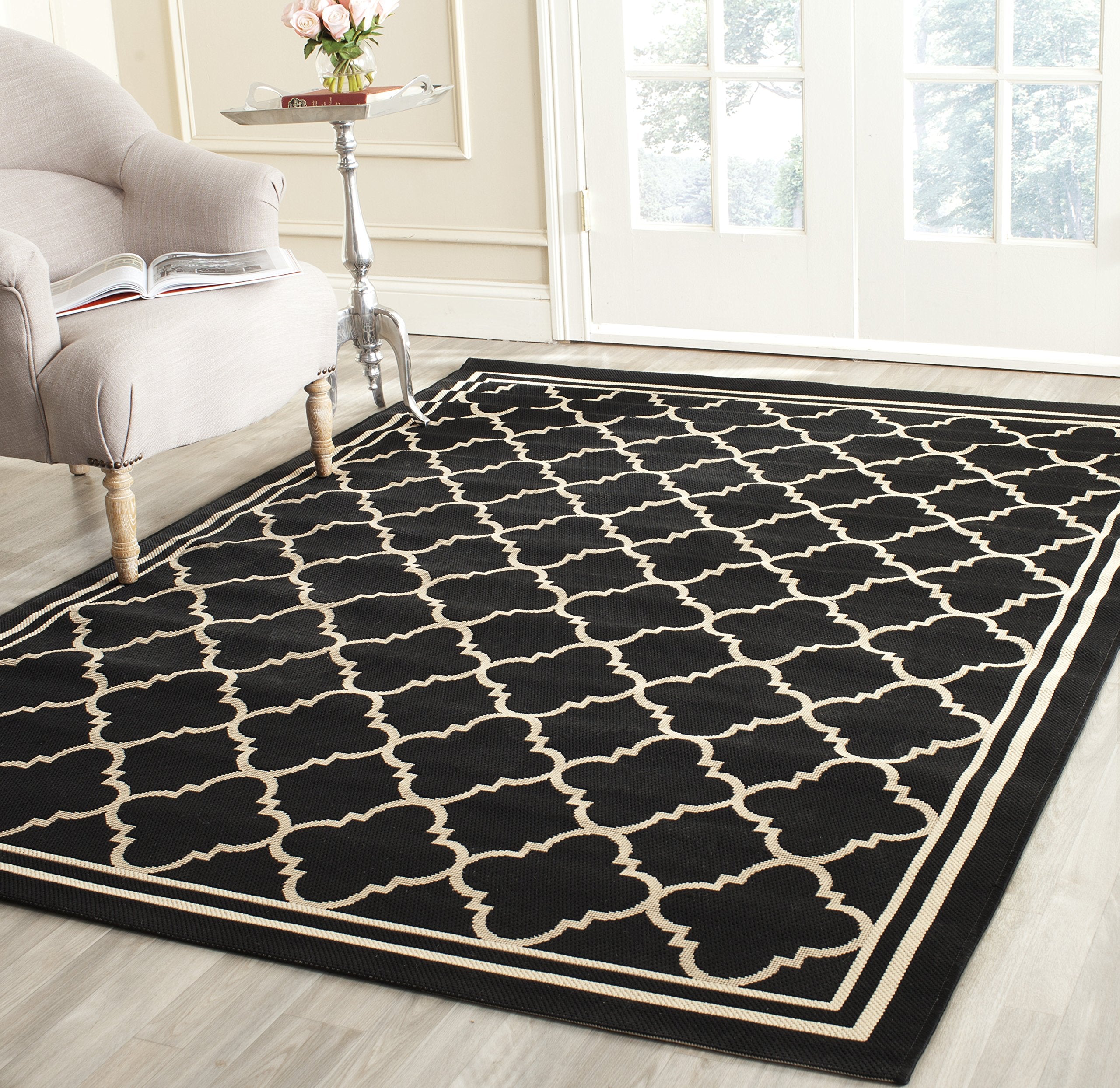 SAFAVIEH Courtyard Collection 27 x 5 Black/Beige CY6918 Trellis Indoor/ Outdoor Splashproof Easy Scrubbing Patio Backyard Mudr