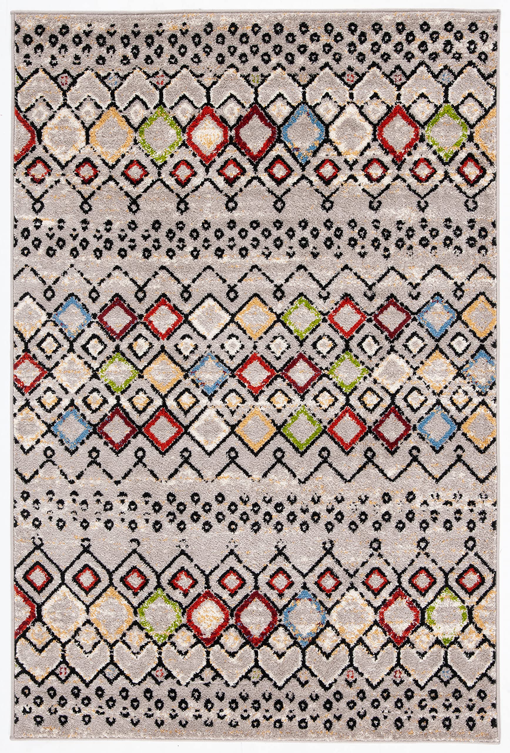 Safavieh Amsterdam Collection Accent Rug - 4' X 6', Light Grey & Multi, Moroccan Boho Design, Non-Shedding & Easy Care, Ideal Fo