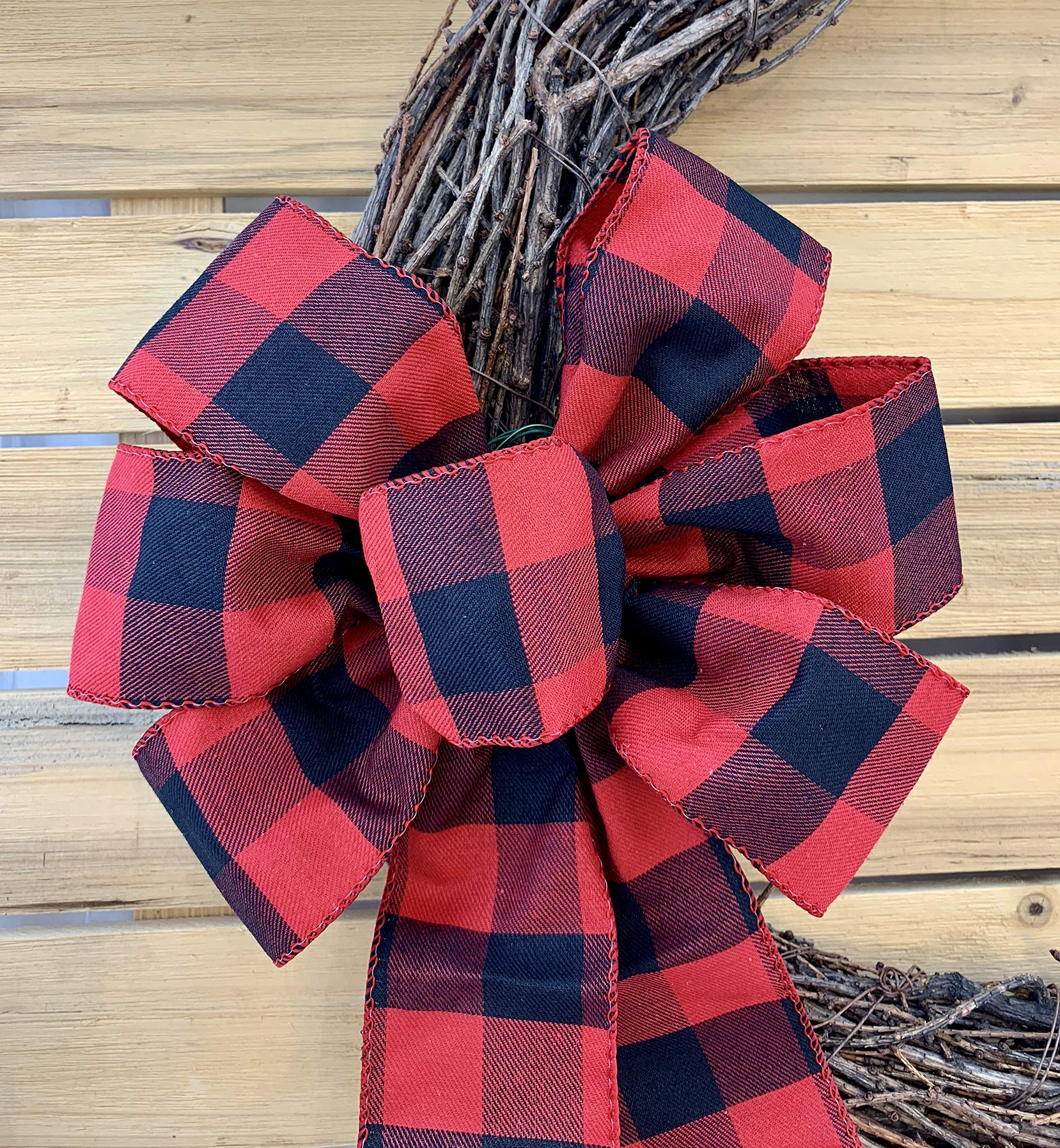 Red Black Buffalo Plaid Ribbon - 2 1/2' X 10 Yards, Wired Edge, Checkered, Wreath, Garlands, Swag, Bows, Gift Basket, Birthday,
