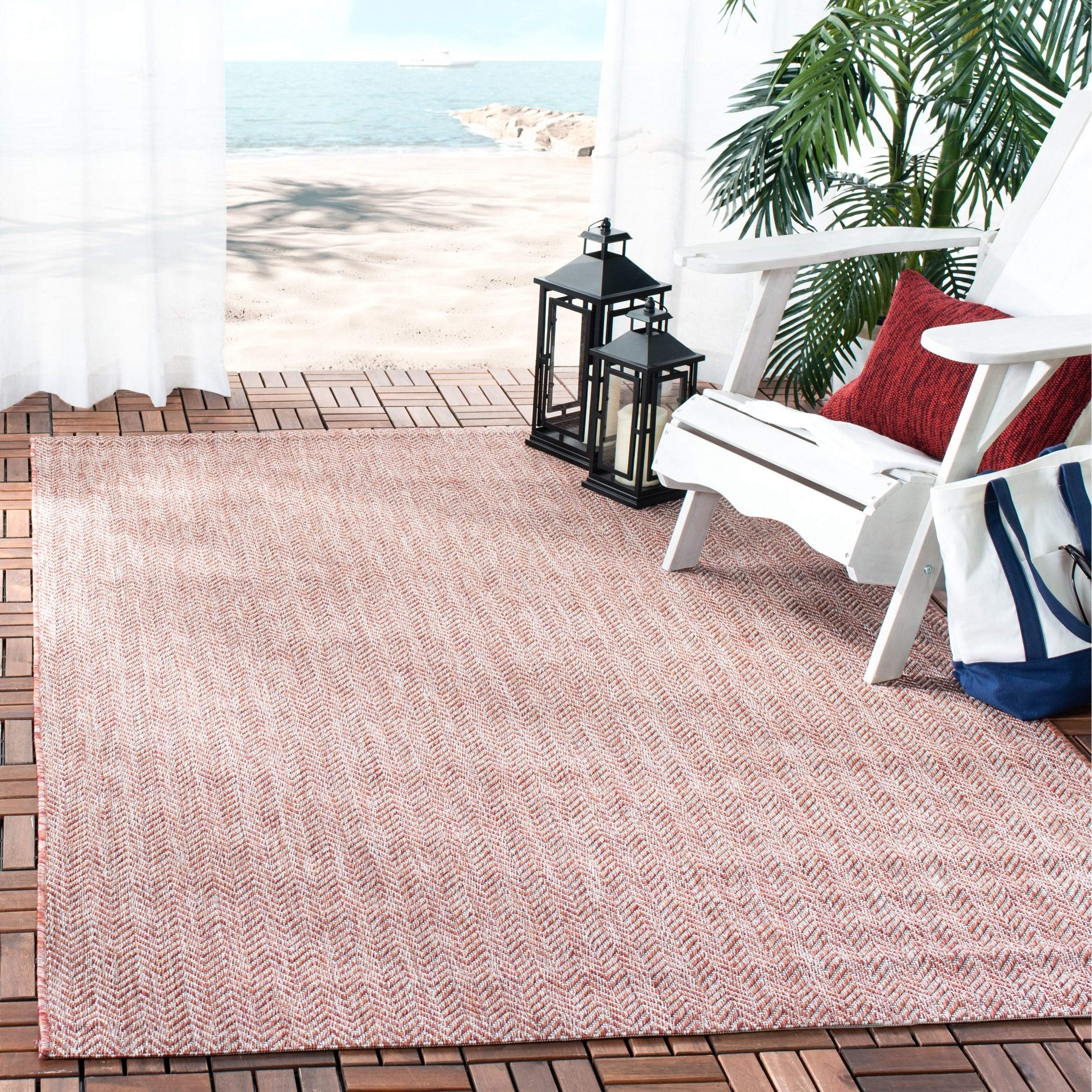 SAFAVIEH Courtyard Collection 5'3' x 7'7' Red/Beige CY8022 Indoor/ Outdoor Patio Backyard Mudroom Area Rug