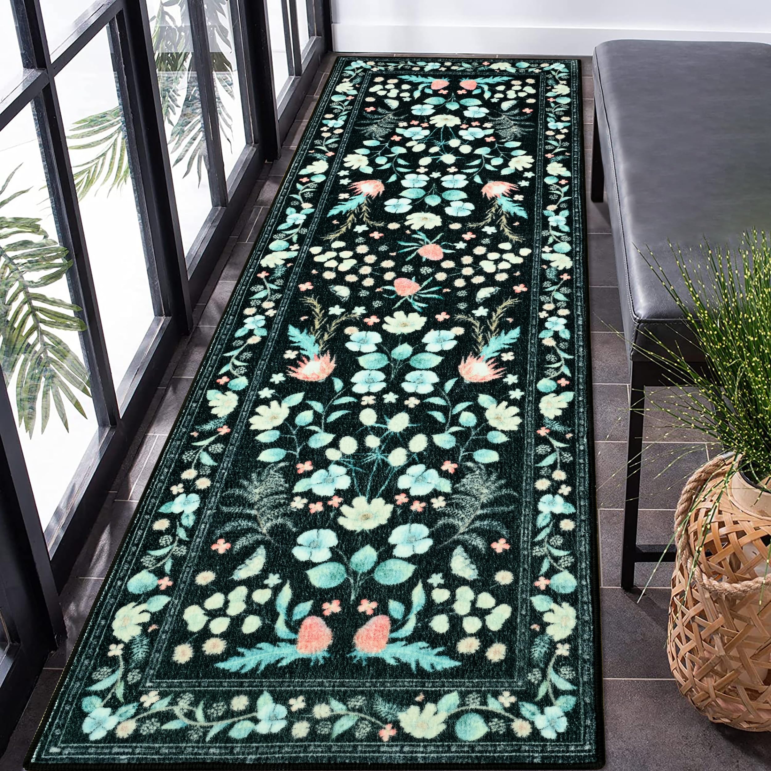 Rtizon Runner Rug for Bedroom 2x6 Non-Slip Washable Area Rugs Low-Pile Vintage Carpet for Dorm Living Room Home Office Playroom 