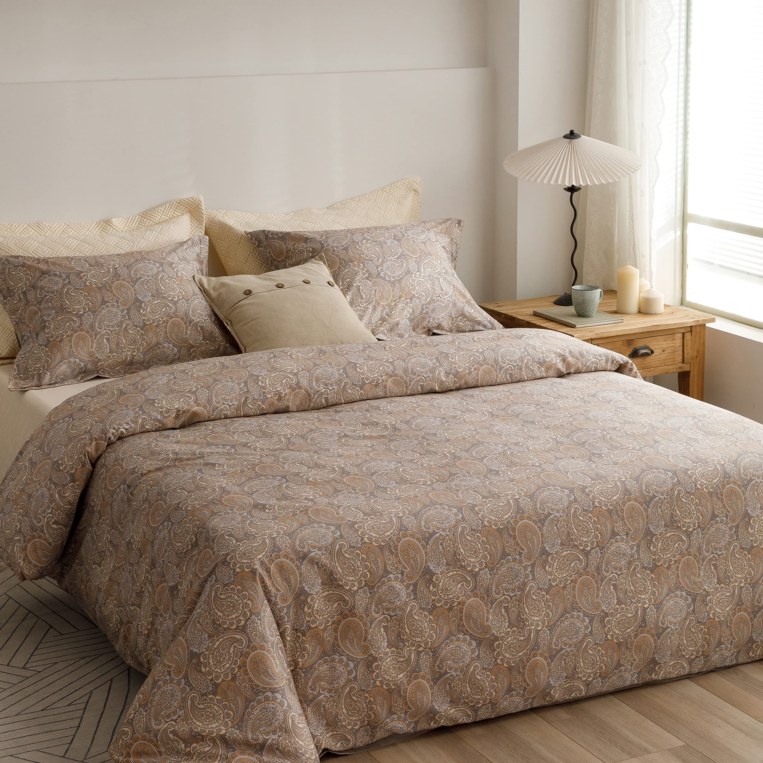 Heimenaogo Egyptian Cotton Duvet Cover Set - Luxurious California King Size With Silky Soft Sateen Weave, Boho Style, Zipper Clo