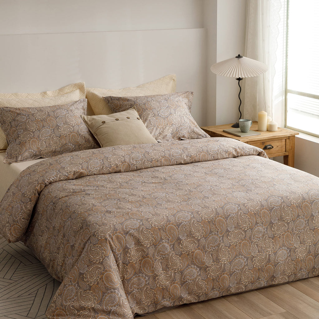 Heimenaogo Egyptian Cotton Duvet Cover Set - Luxurious California King Size With Silky Soft Sateen Weave, Boho Style, Zipper Clo