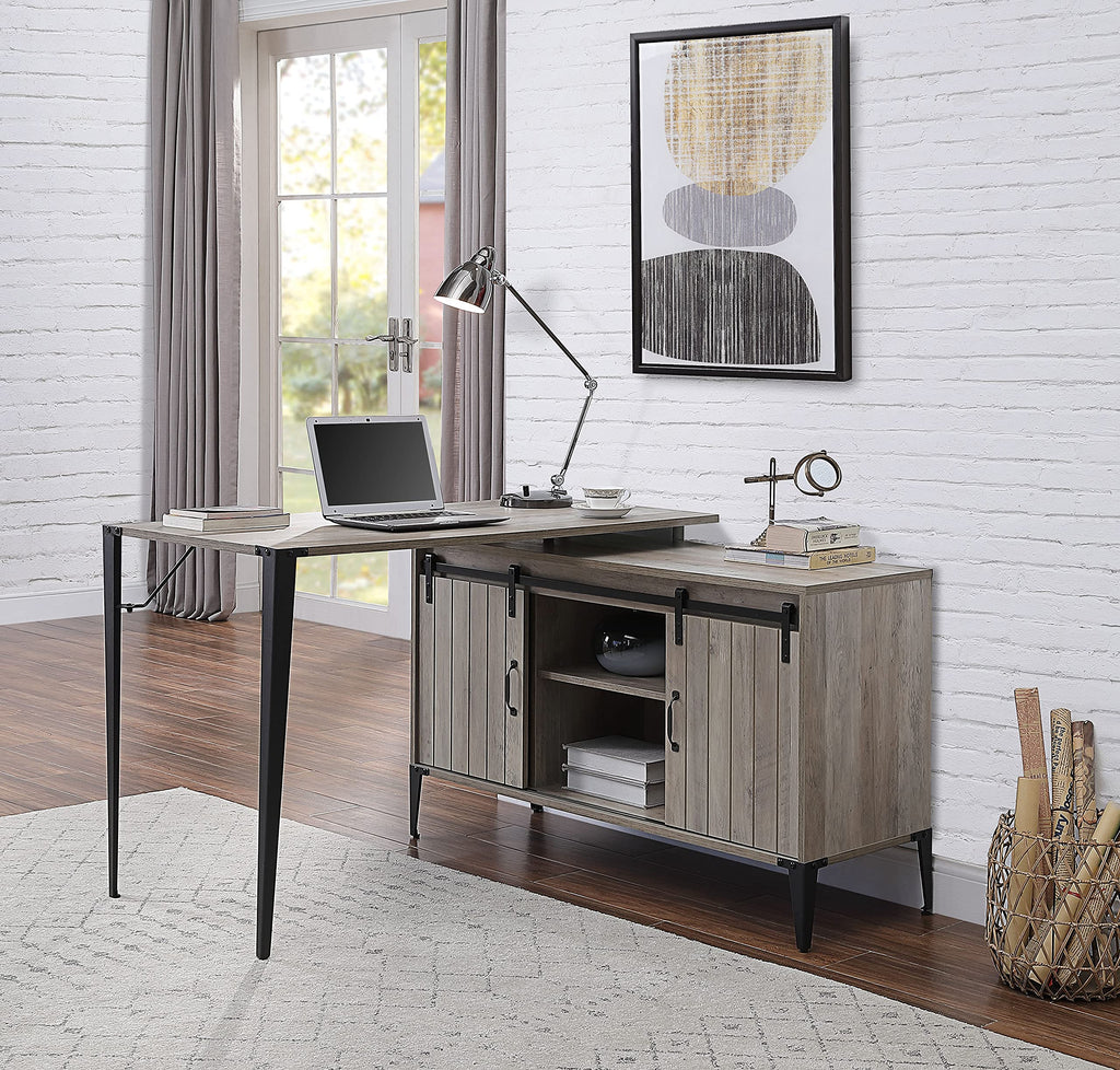 Acme AME Zakwani Wooden Writing Desk with USB in Gray Oak and Black