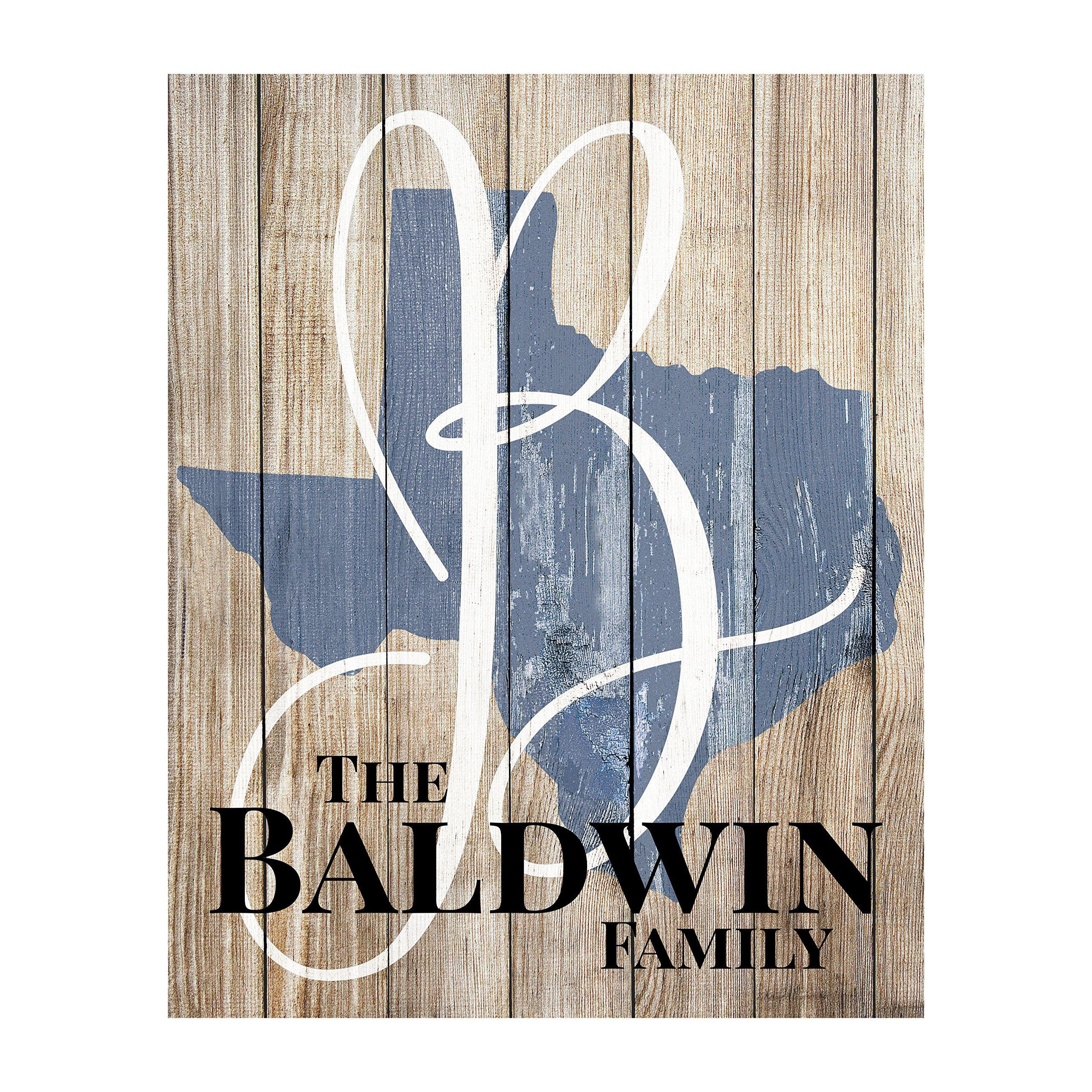Personalized Printed Wood Family Name Sign With Established Date And State Shape Design 16x20