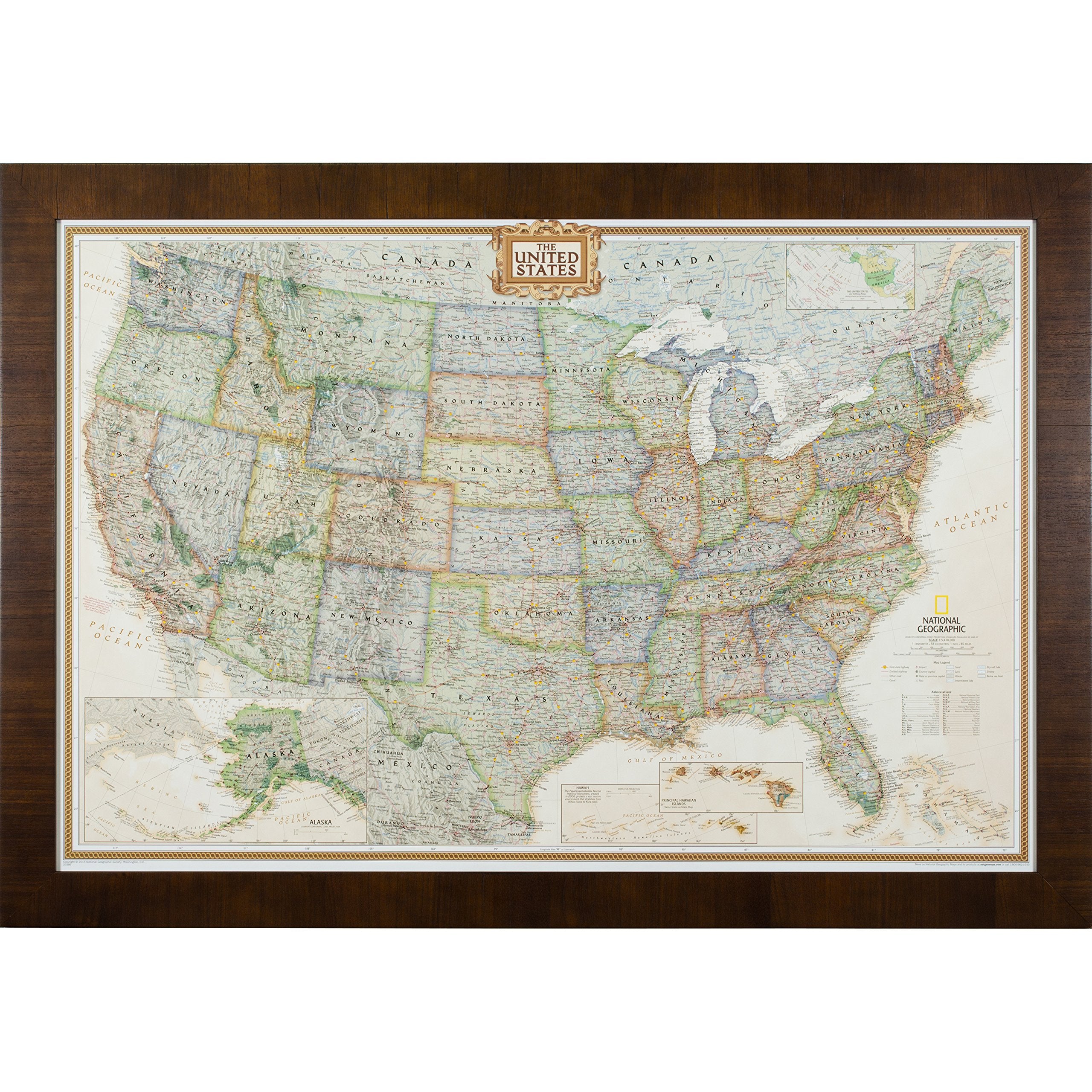 Craig Frames Wayfarer, Executive United States Push Pin Travel Map, Dark Brown Veneer Frame And Pins, 24 By 36-Inch