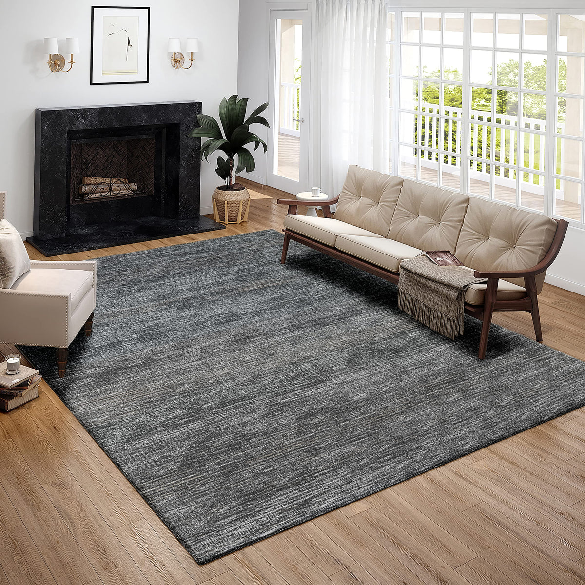Addison Rugs Marston 3' X 5' Transitional Gray Indoor Outdoor Area Rug, Stain Resistant, Machine Washable, Non Shedding, Bedroom, Living Room, Dining Room, Kitchen Rug
