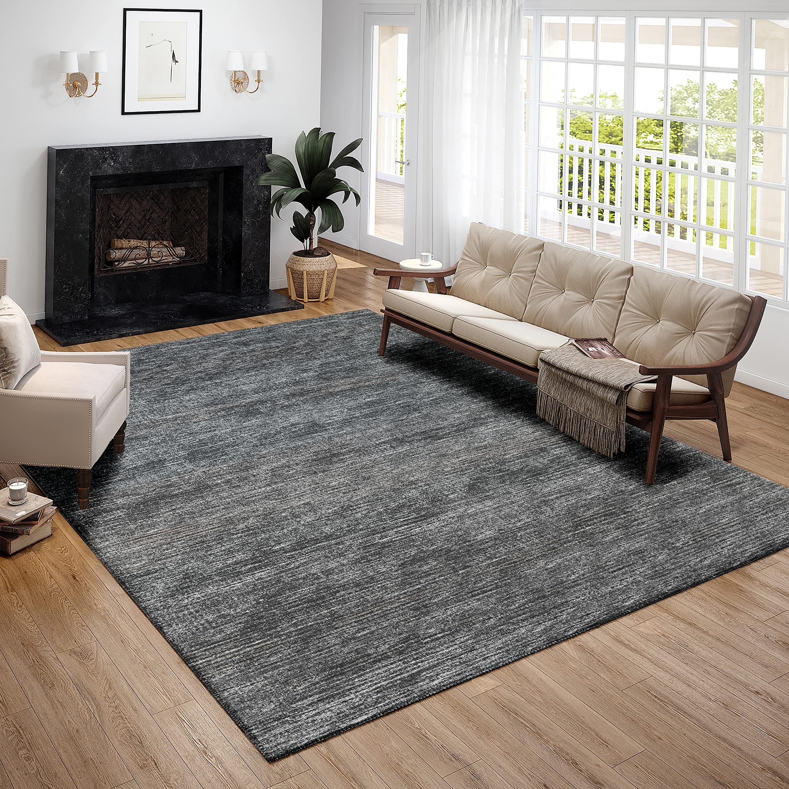 Addison Rugs Marston 3' X 5' Transitional Gray Indoor Outdoor Area Rug, Stain Resistant, Machine Washable, Non Shedding, Bedroom, Living Room, Dining Room, Kitchen Rug