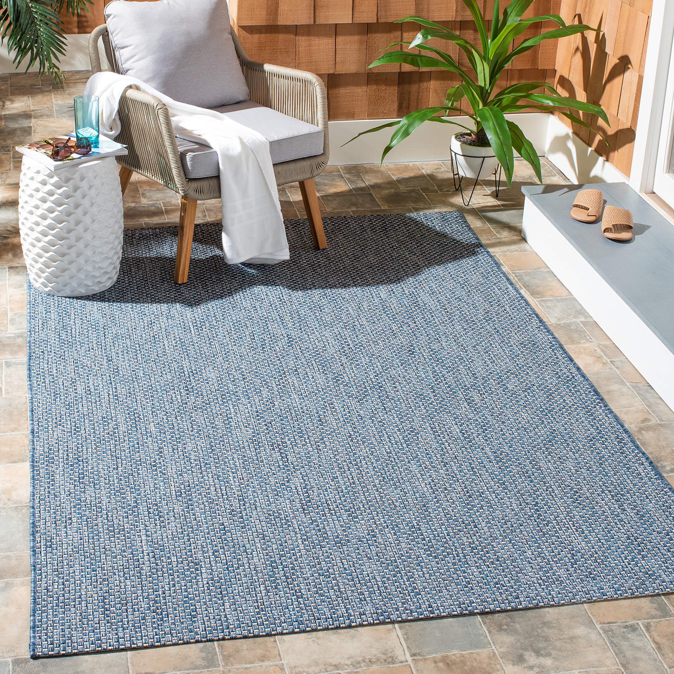 Safavieh Courtyard Collection 5'3' Square Navy/Grey Cy8521 Indoor/ Outside Waterproof Easy Cleansingpatio Backyard Mudroom Area