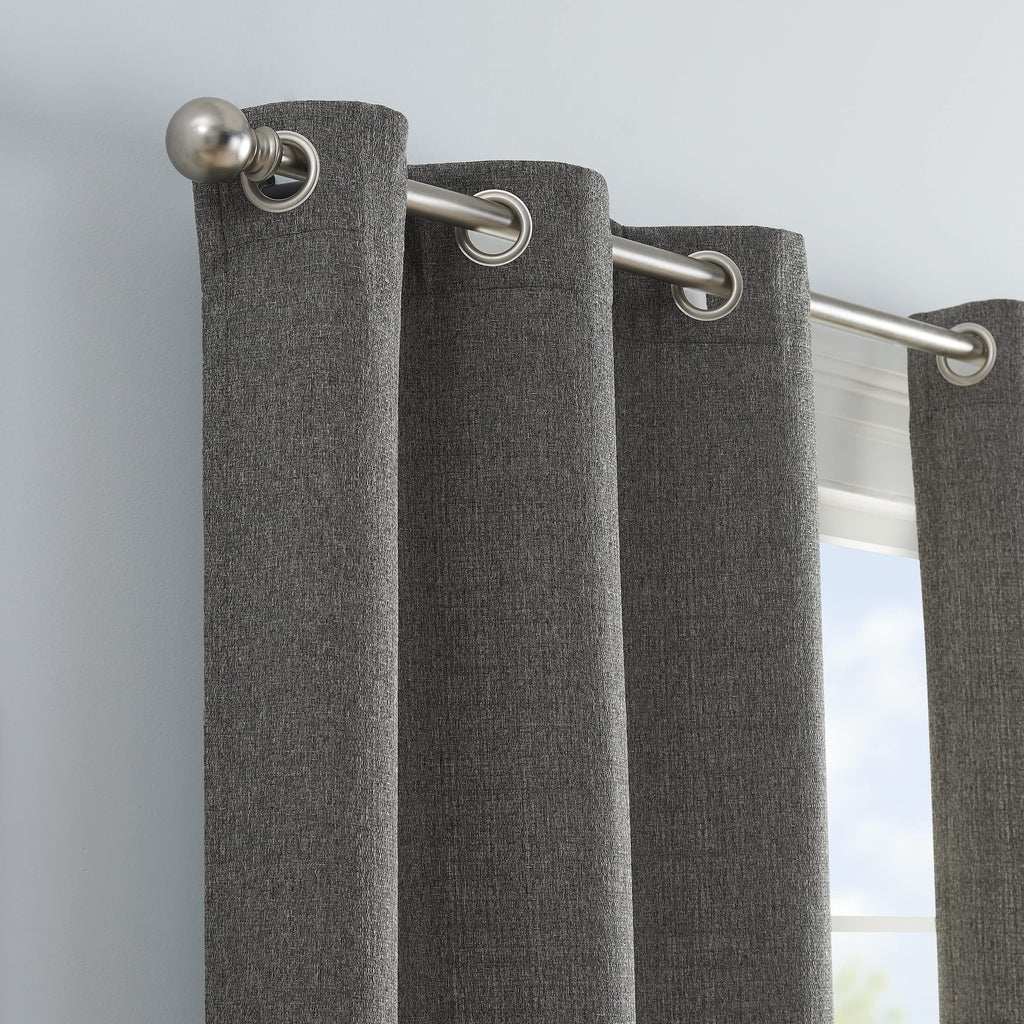 Eclipse Carter Draftstopper Light Filtering Grommet Lined Window Curtains For Living Room (2 Panels), 37 In X 84 In, Charcoal