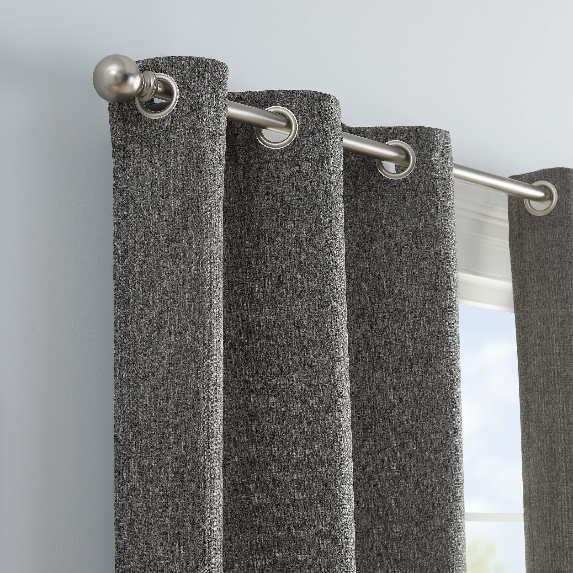 Eclipse Carter Draftstopper Light Filtering Grommet Lined Window Curtains For Living Room (2 Panels), 37 In X 84 In, Charcoal