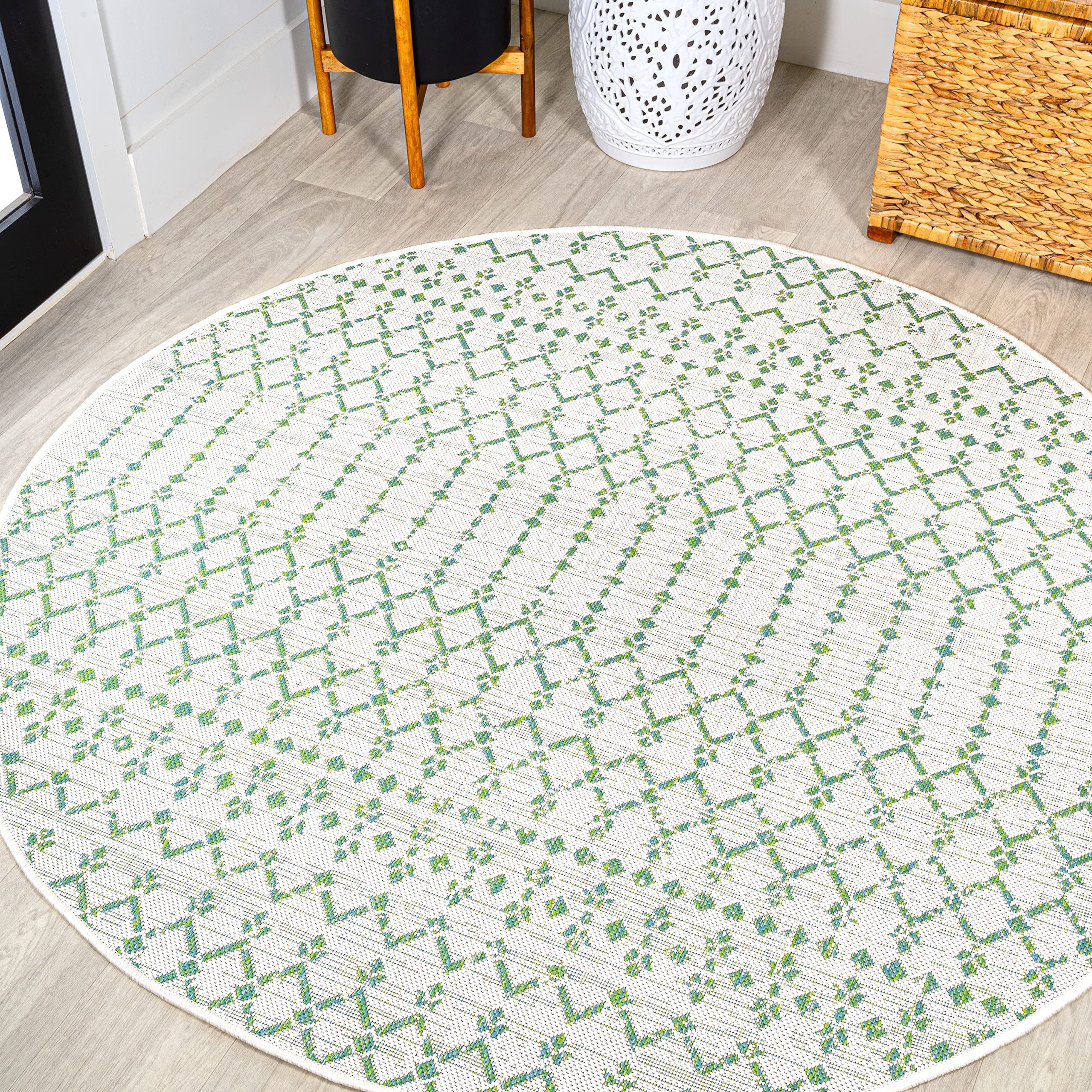 Jonathan Y Smb108R-5R Ourika Moroccan Geometric Textured Weave Indoor Outdoor Area Rug, Bohemian Coastal Modern Easy Cleaning,Be