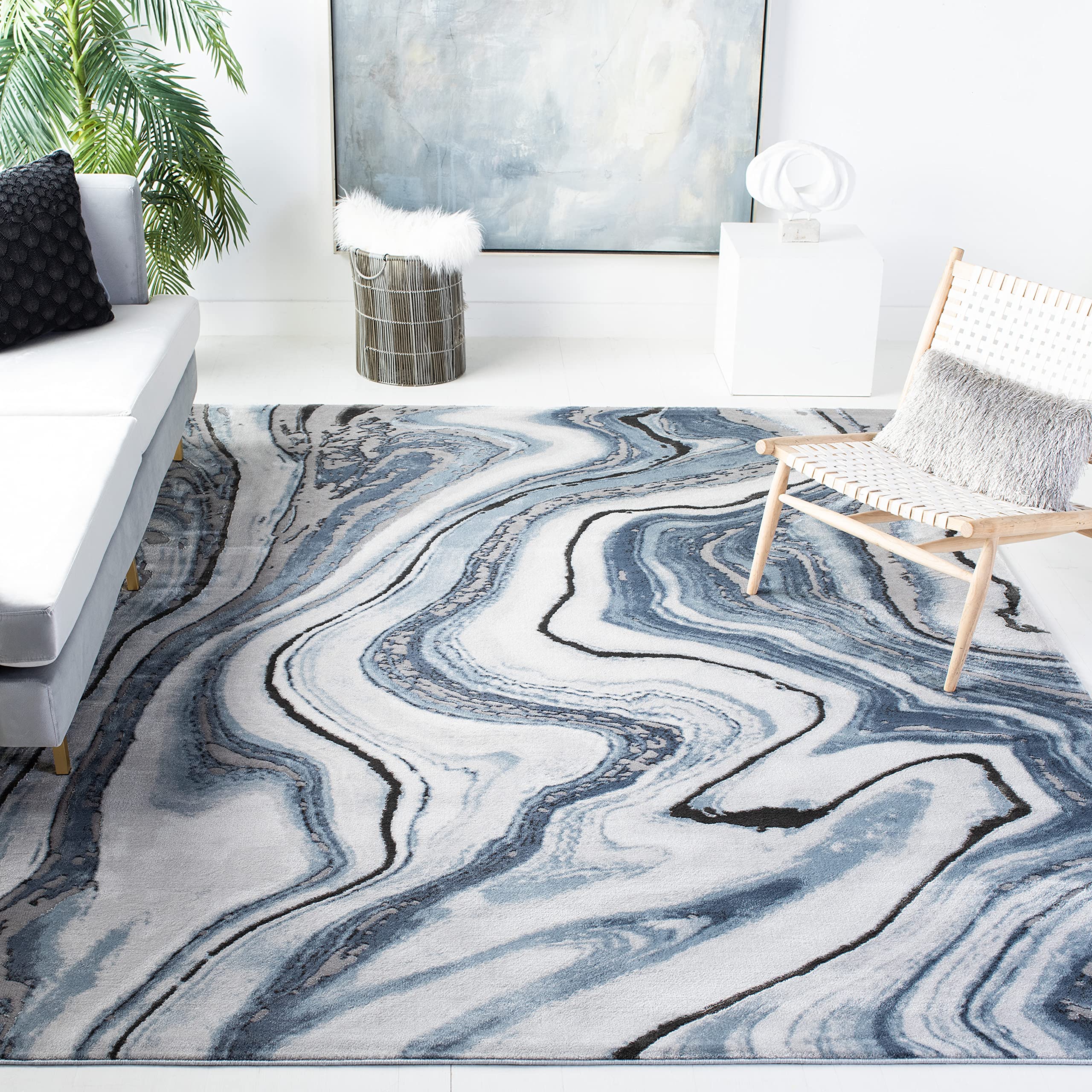 SAFAVIEH Craft Collection Area Rug - 53 x 76, Blue & Grey, Modern Abstract Design, Non-Shedding & Easy Care, Ideal for High Tr