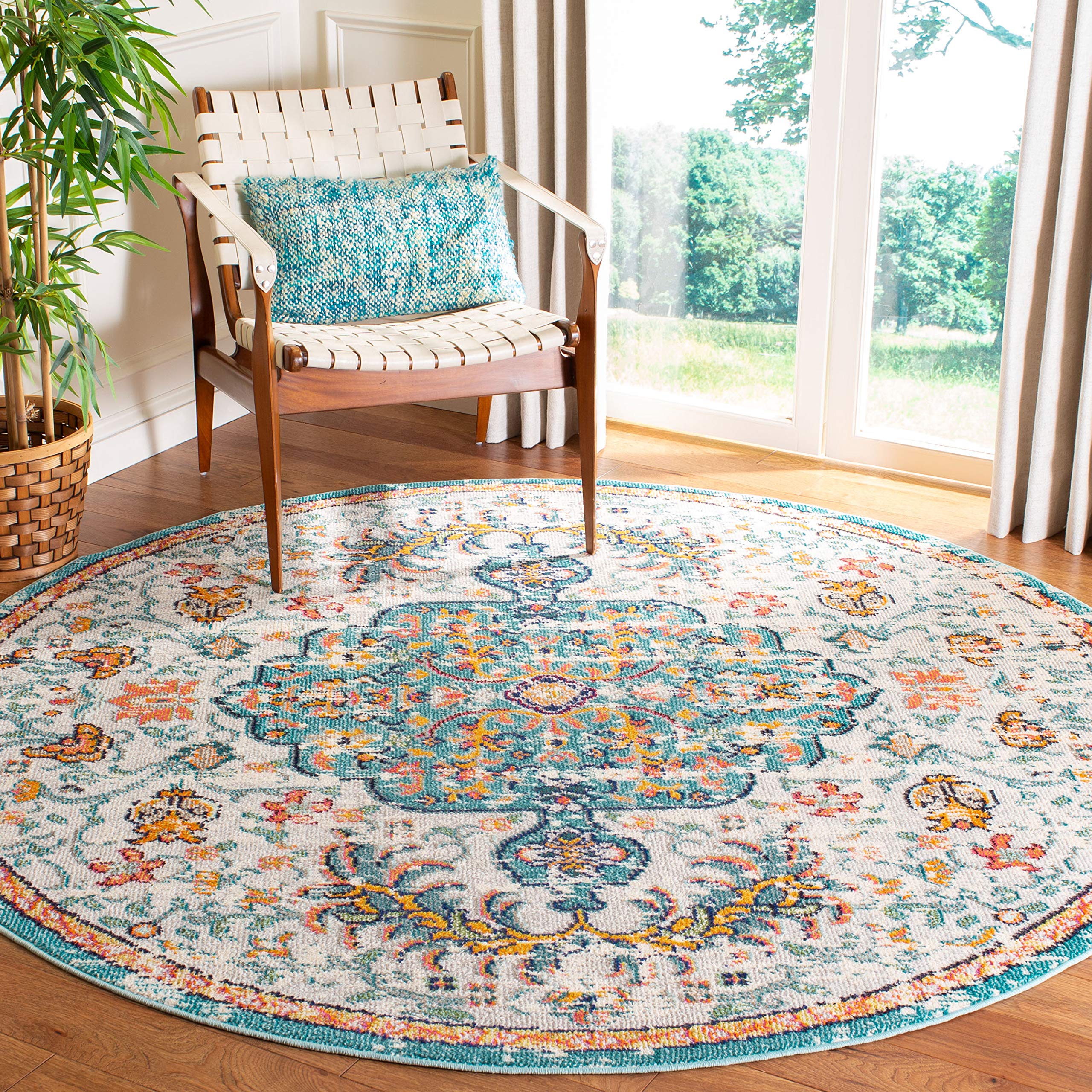 SAFAVIEH Madison Collection 11 Round Grey/Light Blue MAD447F Boho Chic Medallion Distressed Non-Shedding Dining Room Entryway F