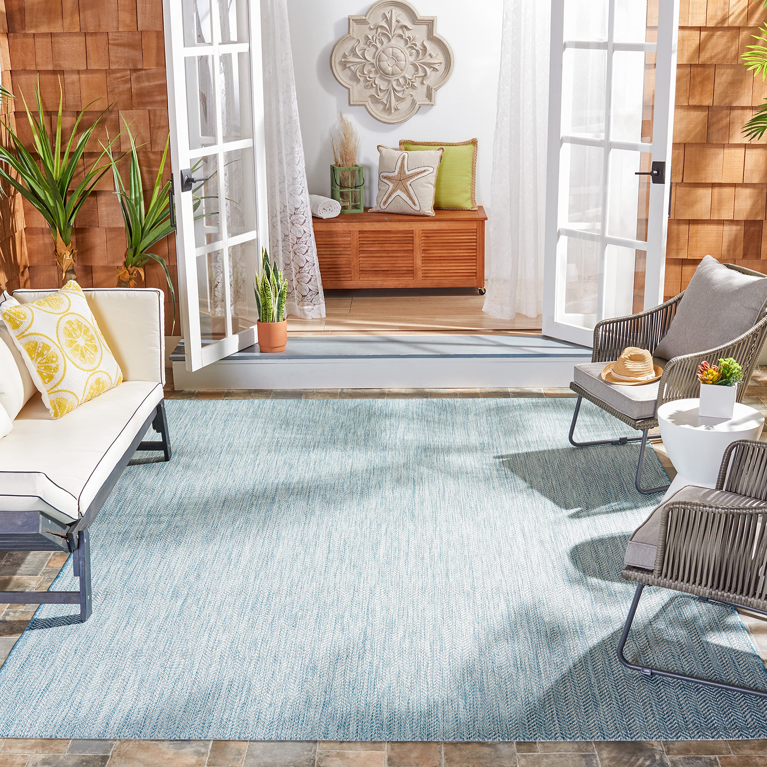 Safavieh Courtyard Collection 8' X 10' Aqua/Grey Cy8022 Indoor-Outdoor Waterproof Easy-Cleaning Patio Backyard Mudroom Area-Rug