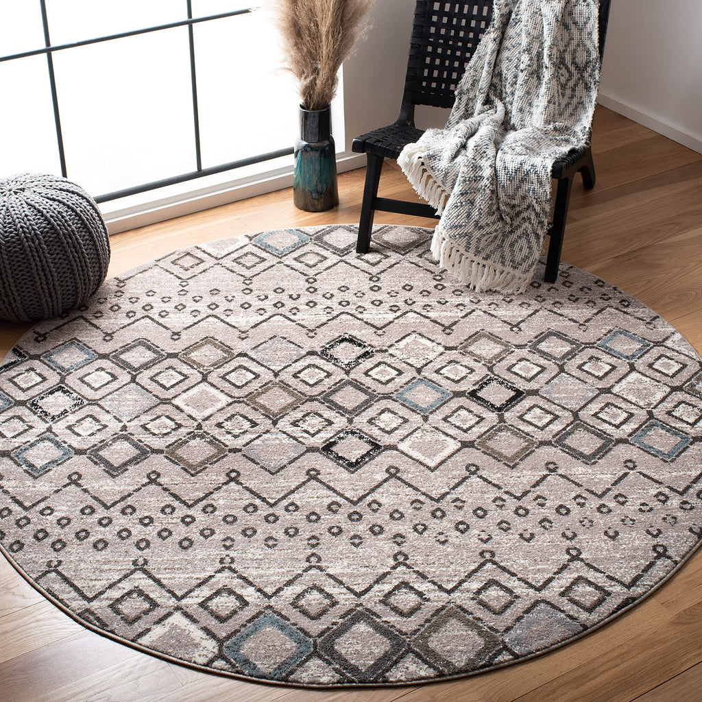 SAFAVIEH Amsterdam Collection 3' Round Light Grey / Brown AMS108F Moroccan Boho Non-Shedding Dining Room Entryway Foyer Living R