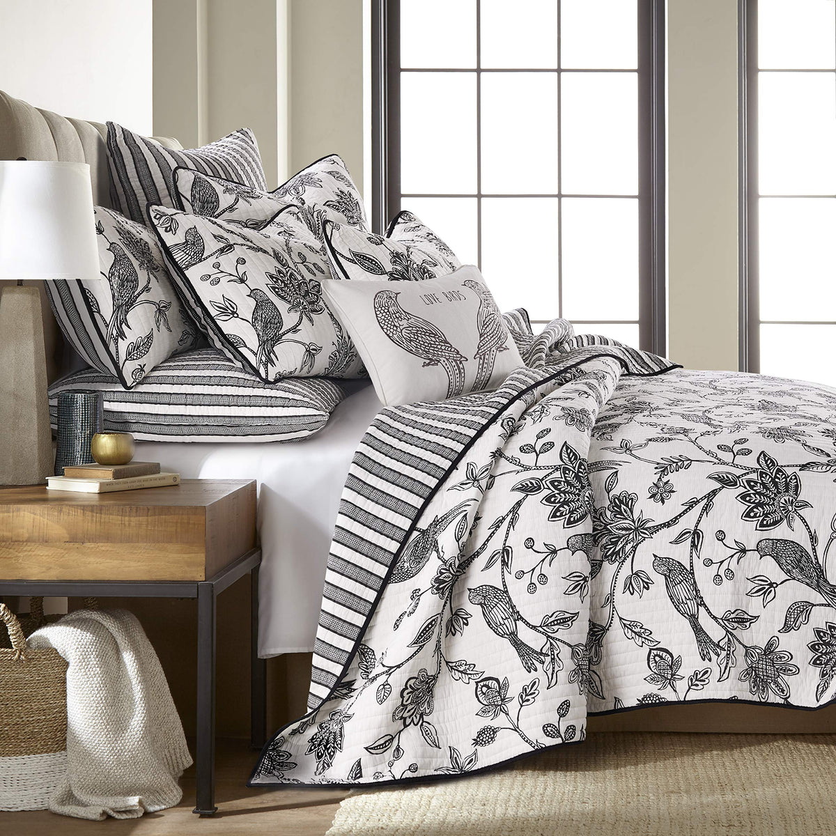 Levtex Home - Tanzie Black - Euro Sham Set Of Two - (26X26In.), No Insert -Stripe - Grey And White
