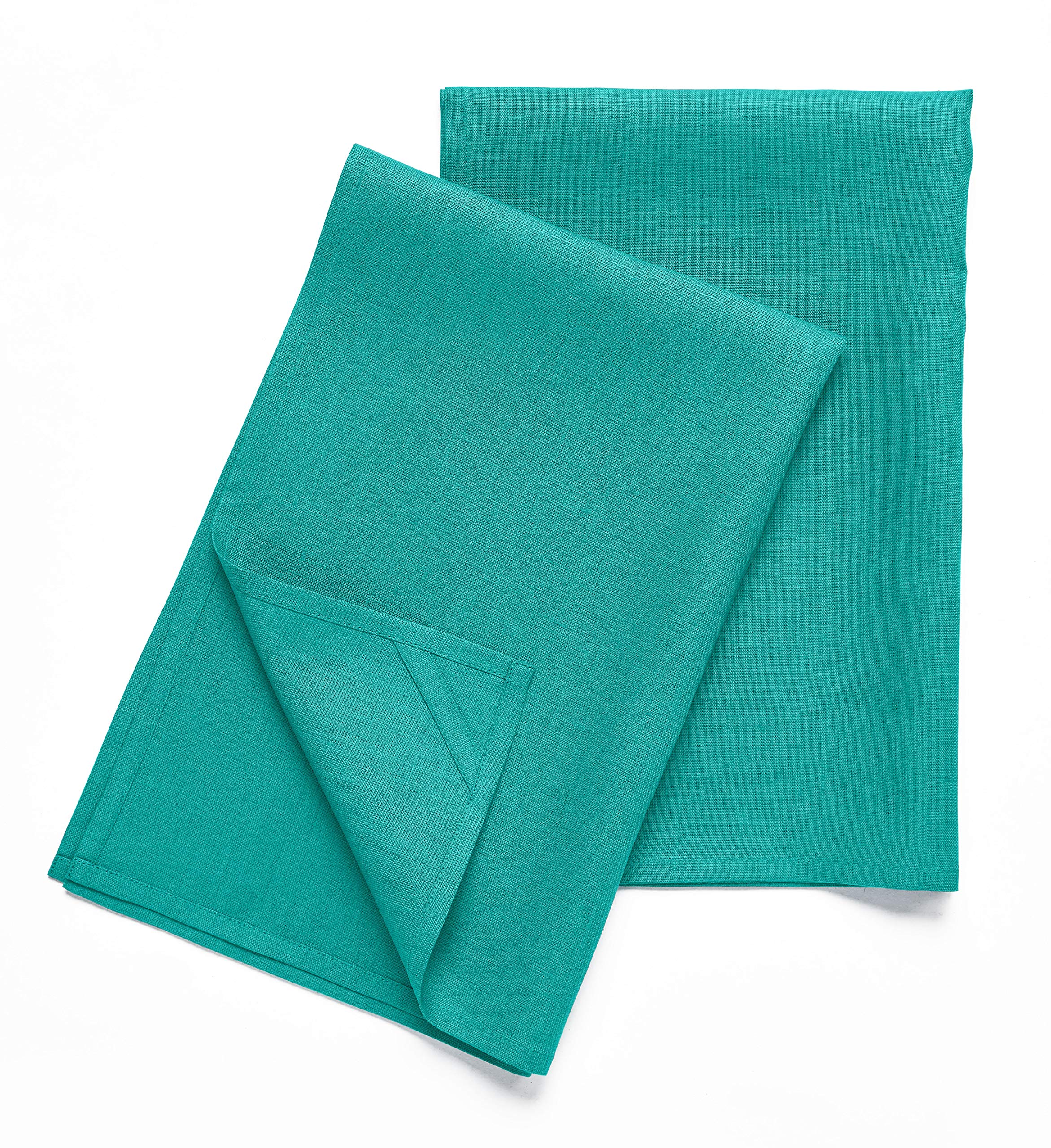 Solino Home Linen Kitchen Towels Set of 2 - Teal 17 x 26 Inch - 100% Pure Linen Kitchen/Tea Towels - Machine Washable and Handcr