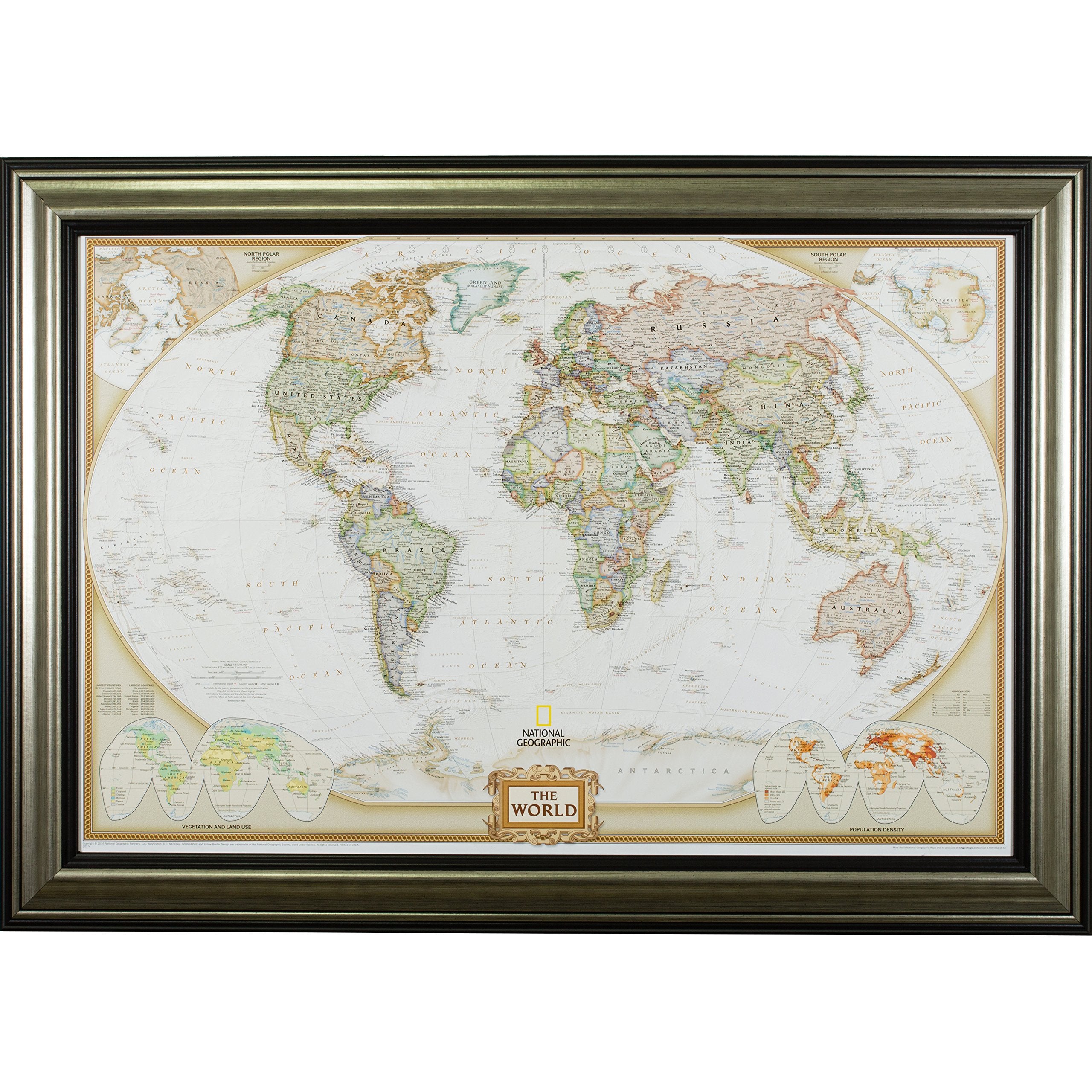 Craig Frames Wayfarer, Executive World Push Pin Travel Map, Antique Silver and Black Frame with Pins, 24 by 36-Inch