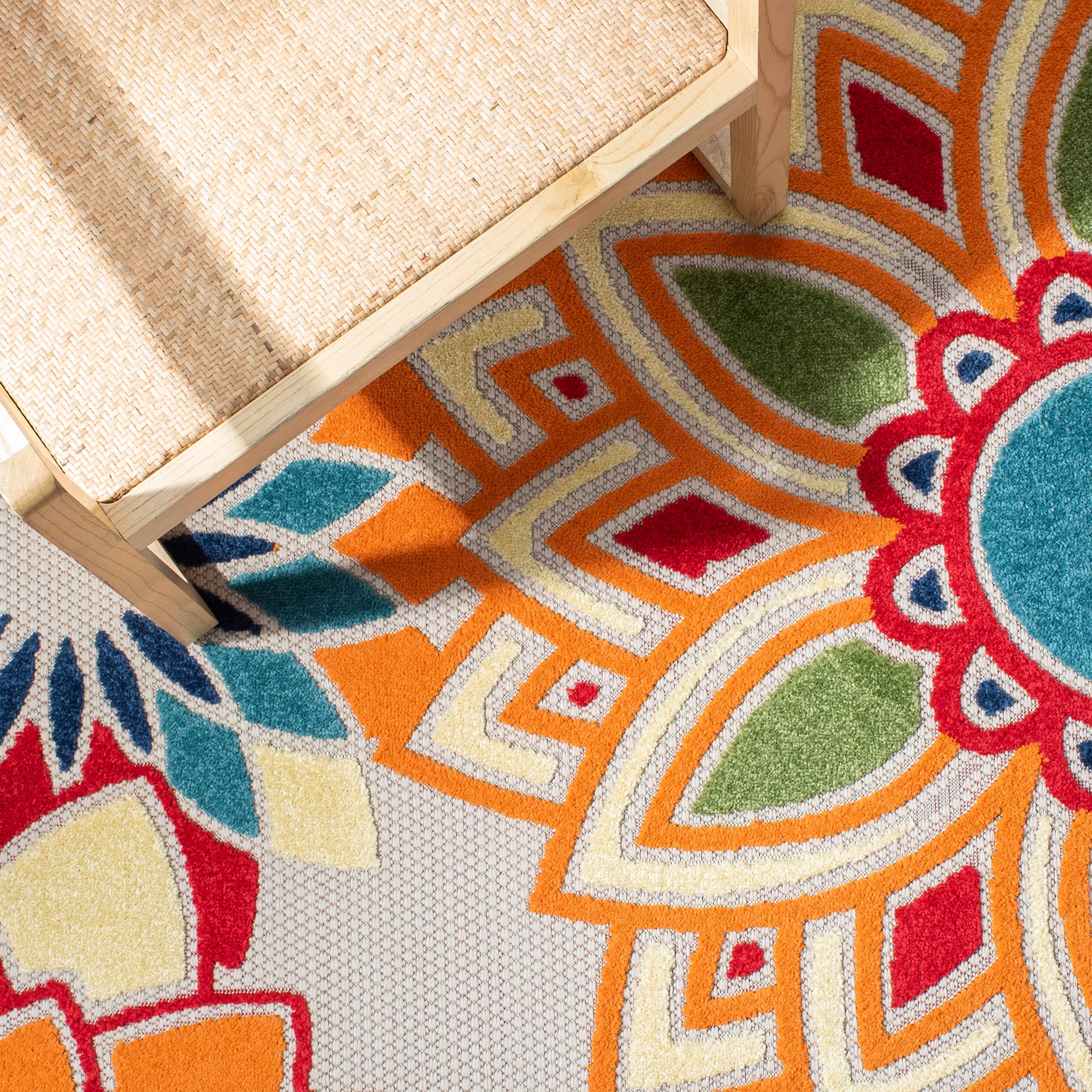 Safavieh Cabana Collection Accent Rug - 4'5' X 6'5', Ivory & Orange, Floral Design, Non-Shedding & Easy Care, Indoor/Outdoor &
