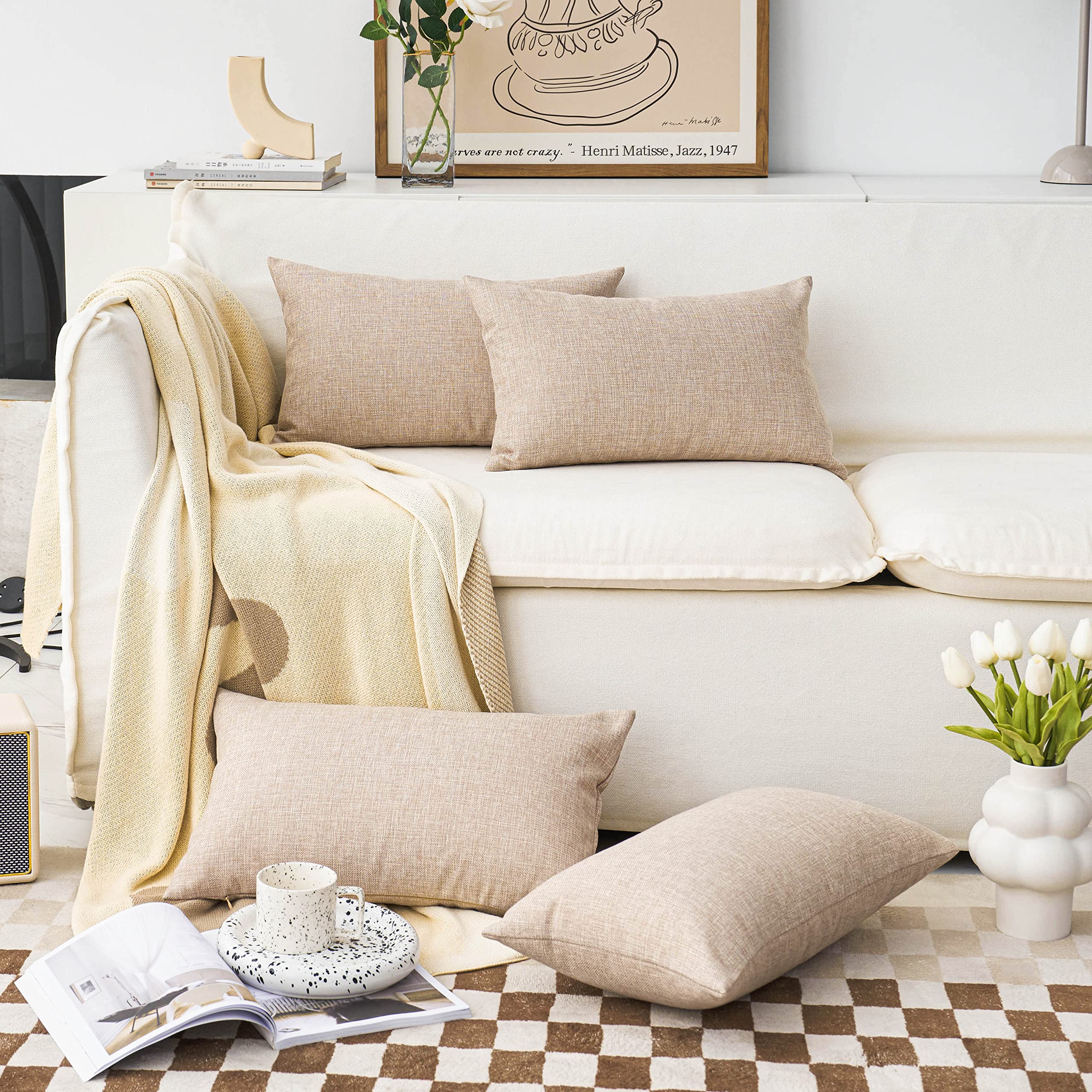 Home Brilliant Textured Linen 12X20 Pillow Cover Set Of 4 Decorative Burlap Throw Pillows Covers For Couch Bedroom Sofa, 12 X 20
