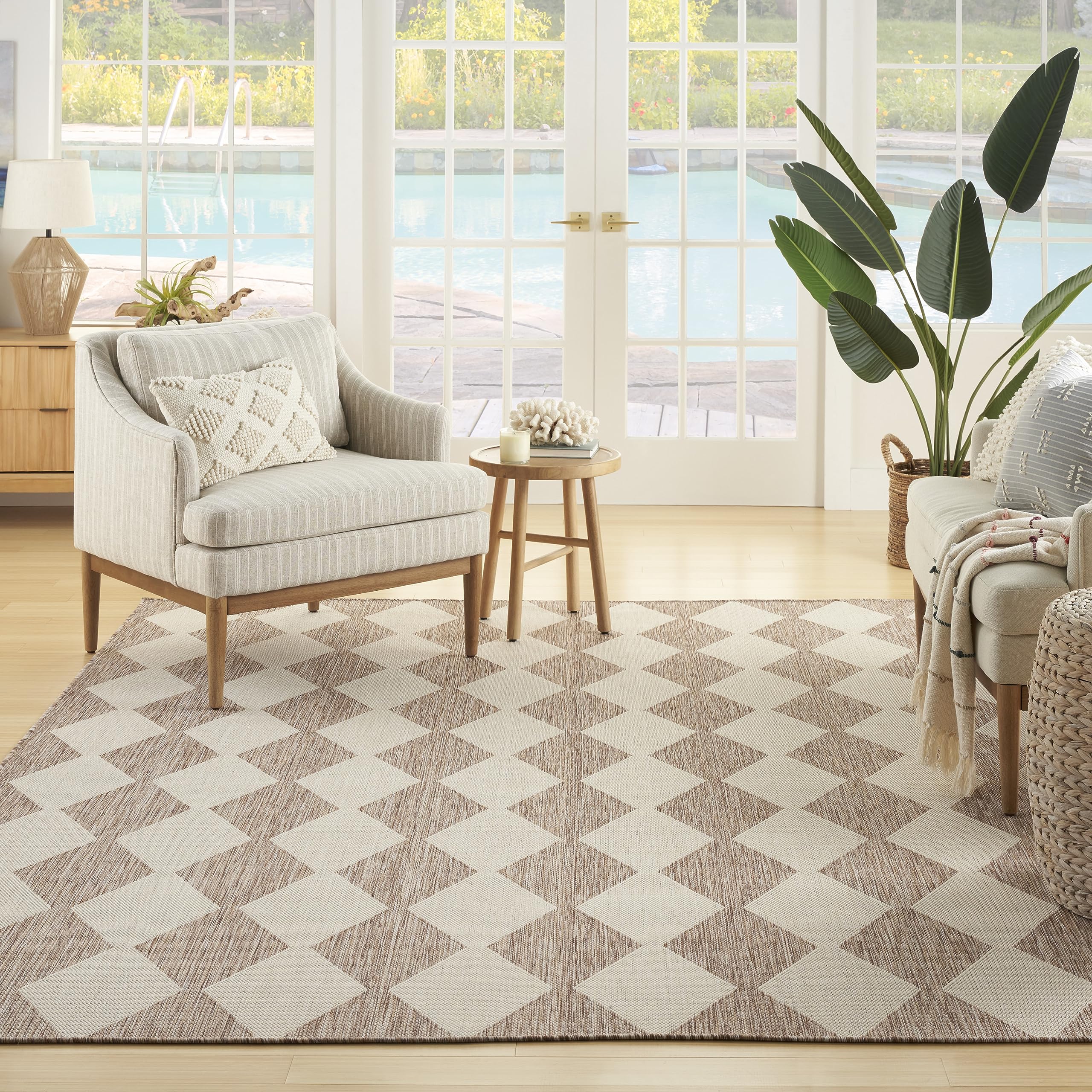 Nourison Positano Indoor/Outdoor Beige 6' X 9' Area Rug, Easy Cleaning, Non Shedding, Bed Room, Living Room, Dining Room, Backyard, Deck, Patio (6X9)