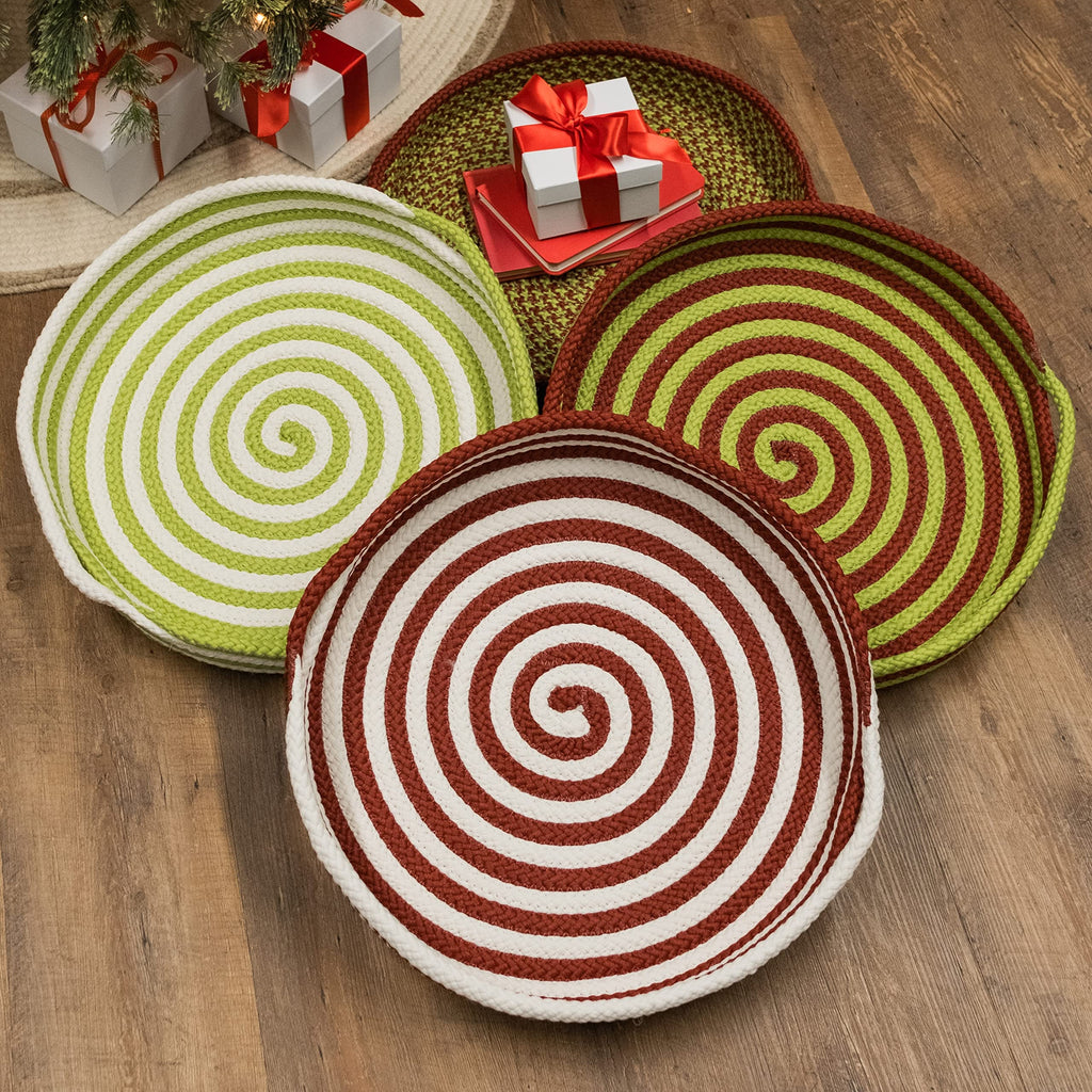 Candy Cane Round Tray - Red/Green 18&Quot;X18&Quot;X3&Quot;