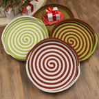 Candy Cane Round Tray - Red/Green 18&Quot;X18&Quot;X3&Quot;