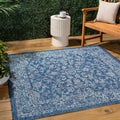JONATHAN Y SMB100B-8SQ Tela Bohemian Textured Weave Floral Navy/Gray 8 Square Indoor/Outdoor Area Rug, Pet Friendly, Non-Sheddi