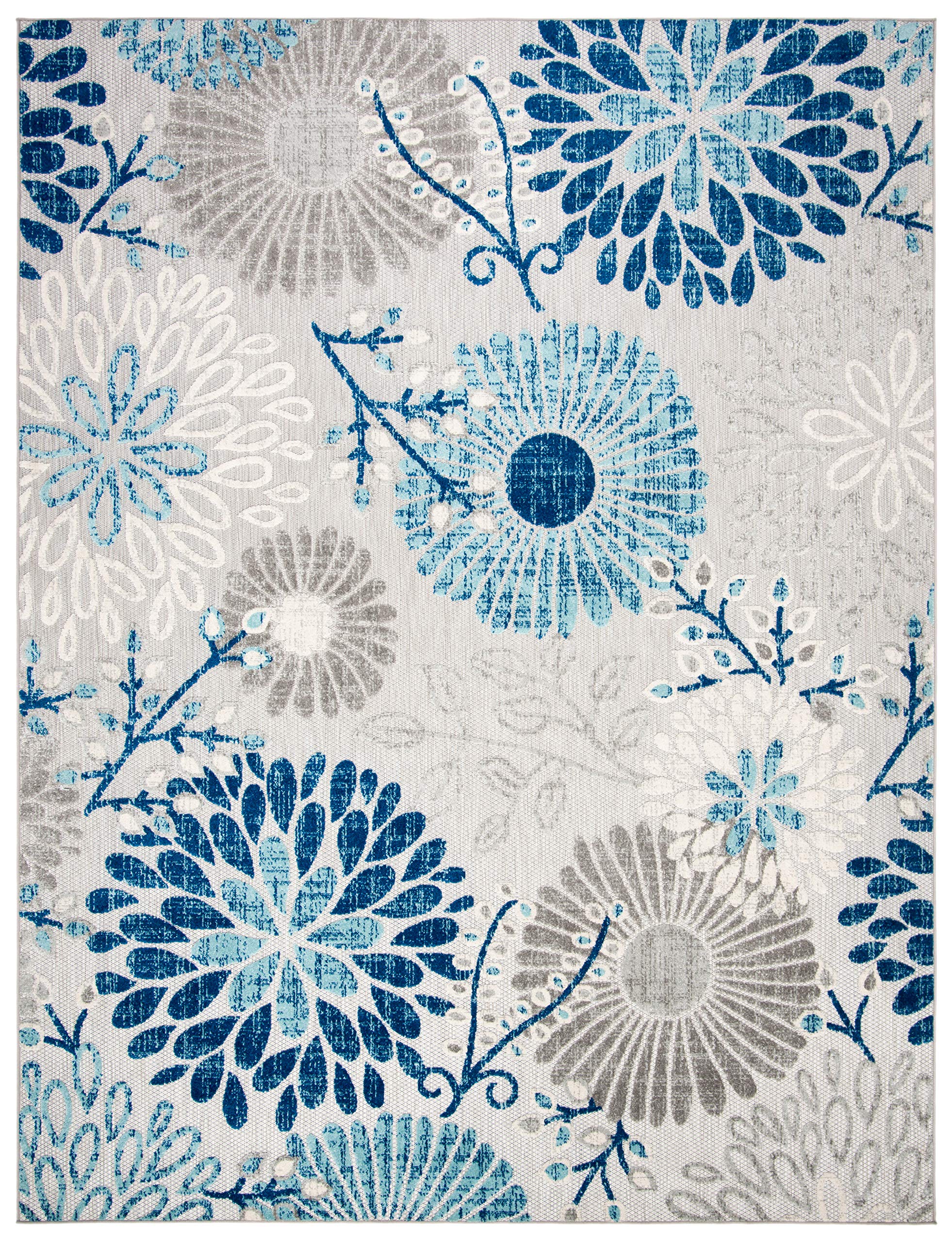 Safavieh Cabana Collection Area Rug - 9' X 12', Grey & Blue, Floral Design, Non-Shedding & Easy Care, Indoor/Outdoor & Washable-Ideal For Patio, Backyard, Mudroom (Cbn832F)