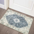 MUJOO Blue Grey Area Rug Small Rugs Boho Machine Washable Rugs Non Slip for Entryway Kitchen Bathroom Bedroom Vintage Soft Low-P