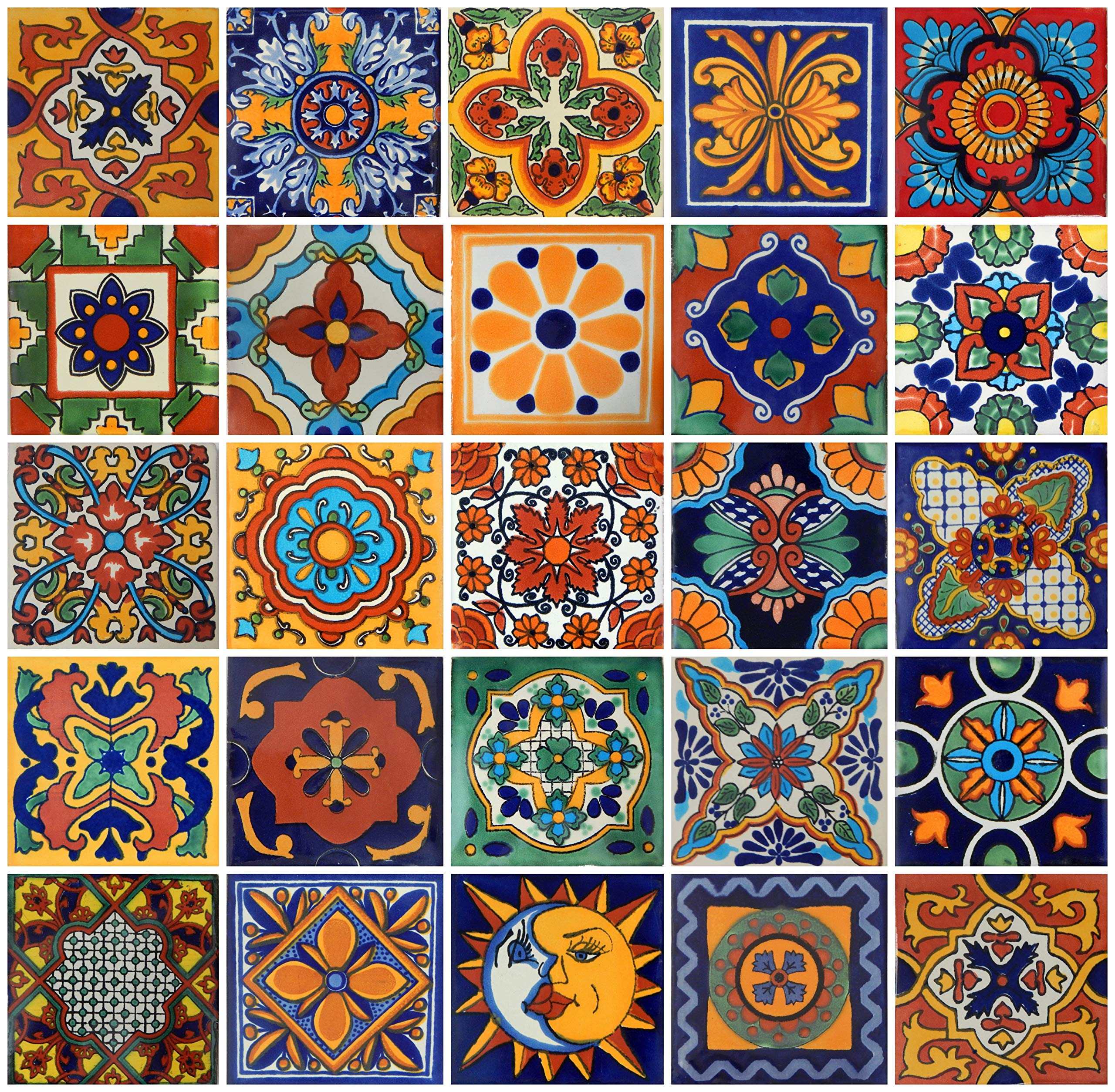 Color y Tradicion 100 Mexican Tiles 4x4 Handpainted Hundred Pieces 25 Different Designs