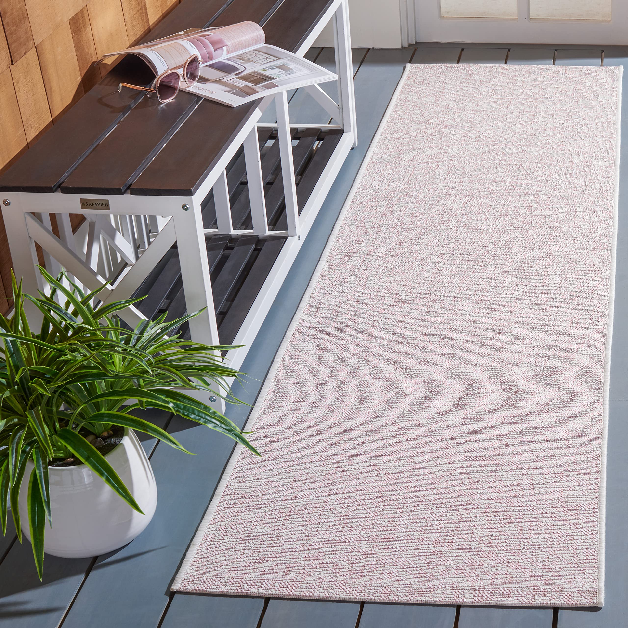 Safavieh Courtyard Collection 2'3' X 8' Ivory/Soft Pink Cy8734 Indoor/ Outdoor Waterproof Easy Cleaning Patio Backyard Mudroom