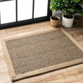 nuLOOM 2x3 Elijah Seagrass Area Rug, Beige, Solid Farmhouse Style, Cotton Bordered, Basketweave, Natural Fiber, For Bedroom, Din