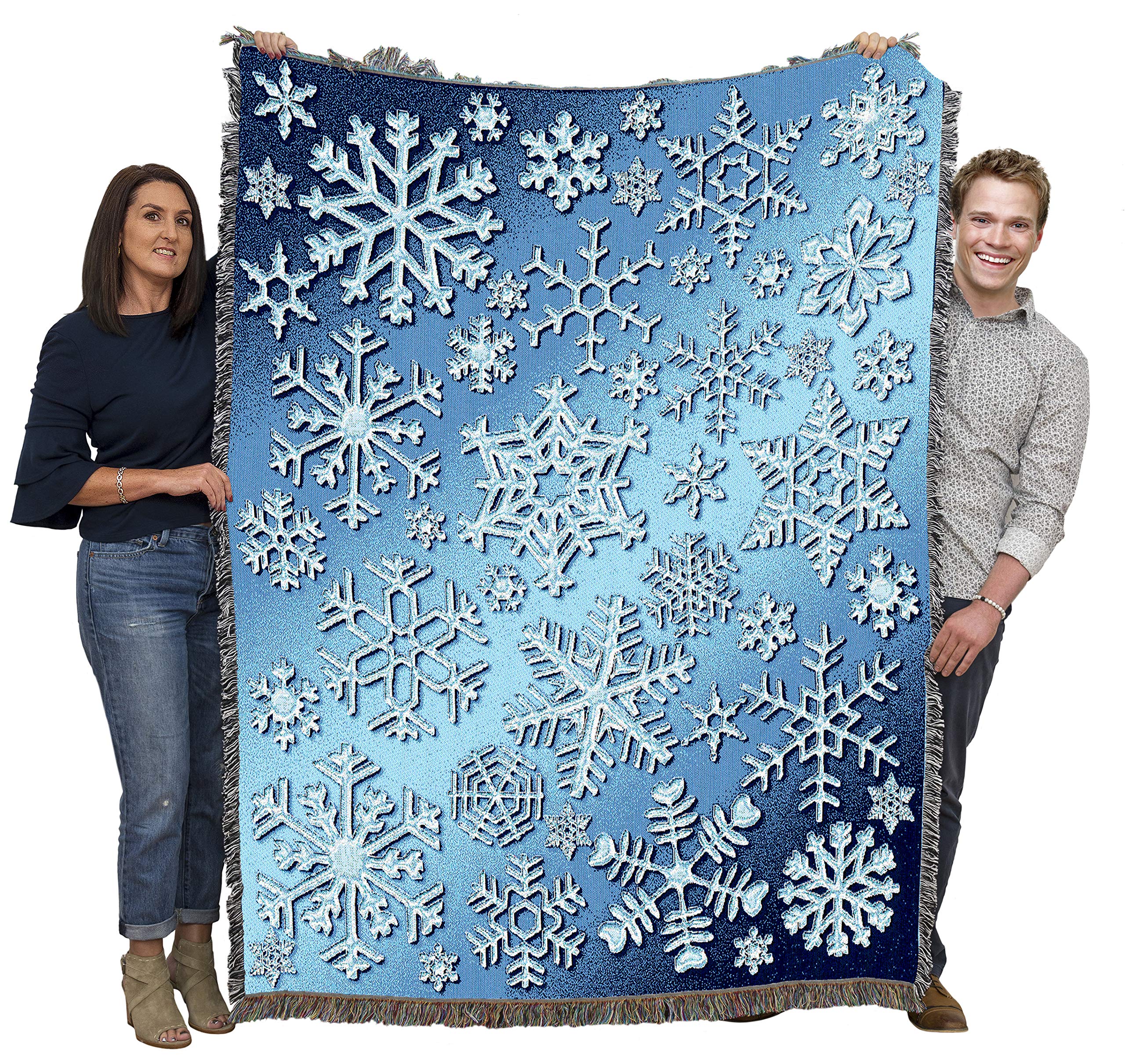 Pure Country Weavers Snowflakes Blanket - Gift Christmas Tapestry Throw Woven From Cotton - Made In The Usa (72X54)