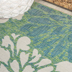Jonathan Y Smb110D-5Sq Zinnia Modern Floral Textured Weave Indoor Outdoor Area-Rug, Bohemian, Coastal, Mediterranean Easy-Cleaning,Bedroom,Kitchen,Backyard,Patio,Non Shedding, Cream/Green, 5' Square