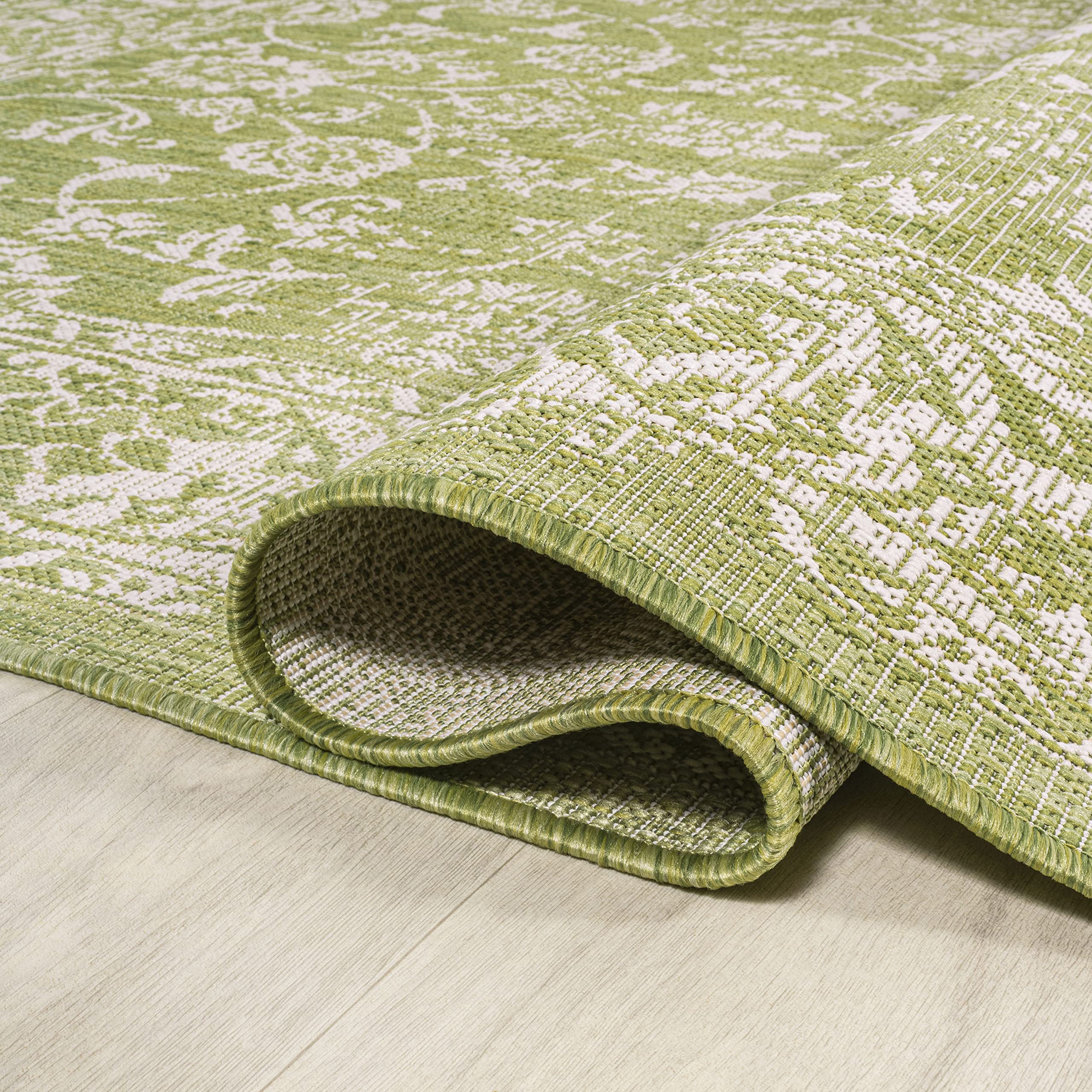 Jonathan Y Smb100D-5Sq Tela Bohemian Textured Weave Floral Indoor Outdoor Area Rug, Coastal, Traditional, Transitional Easy Cleaning,Bedroom,Kitchen,Backyard,Patio,Non Shedding, Green/Cream, 5' Square