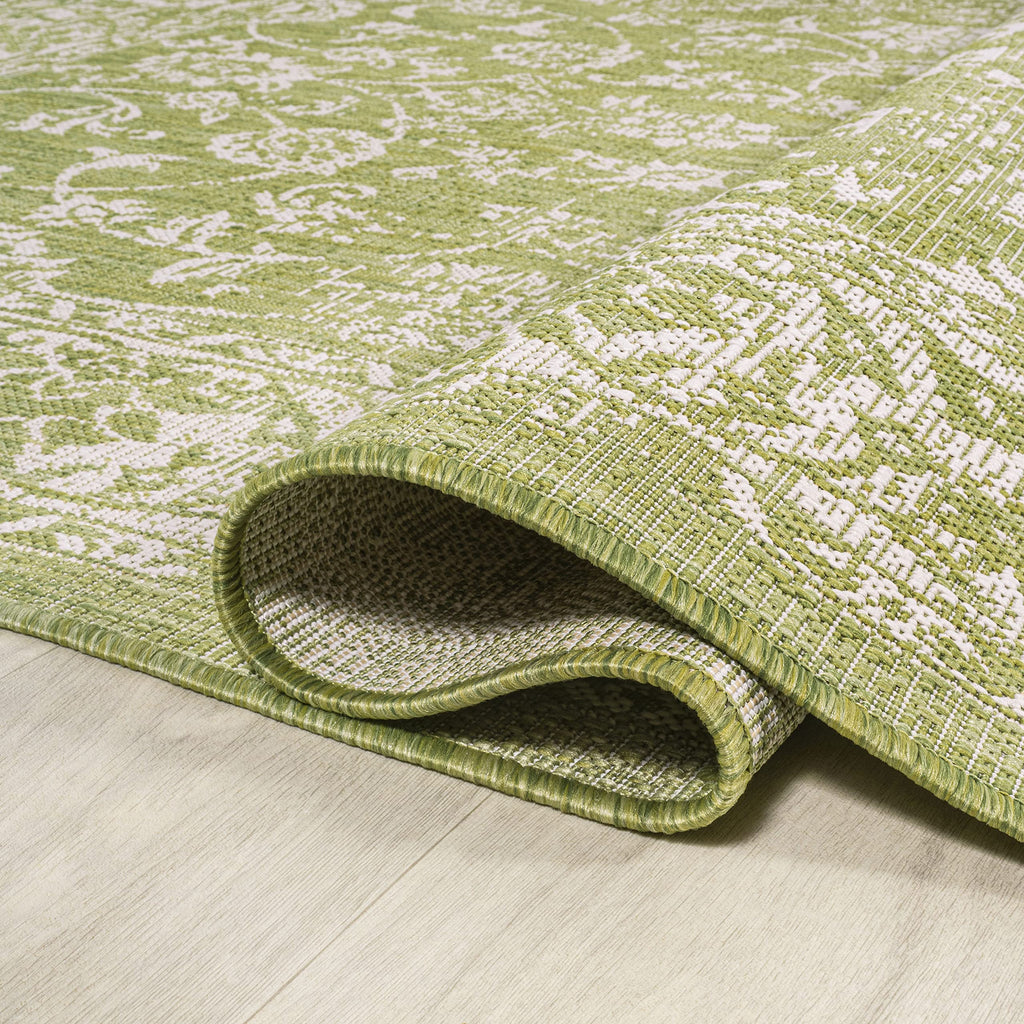 Jonathan Y Smb100D-5R Tela Bohemian Textured Weave Floral Indoor Outdoor Area-Rug, Coastal, Traditional, Transitional Easy-Cleaning,Bedroom,Kitchen,Backyard,Patio,Non Shedding, Green/Cream, 5' Round