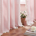 Linen Boho Curtains Cute Embroidered Pink Curtains For Girls Bedroom Nursery Room 84 Inches Long 2 Panels Light Filtering Farmho