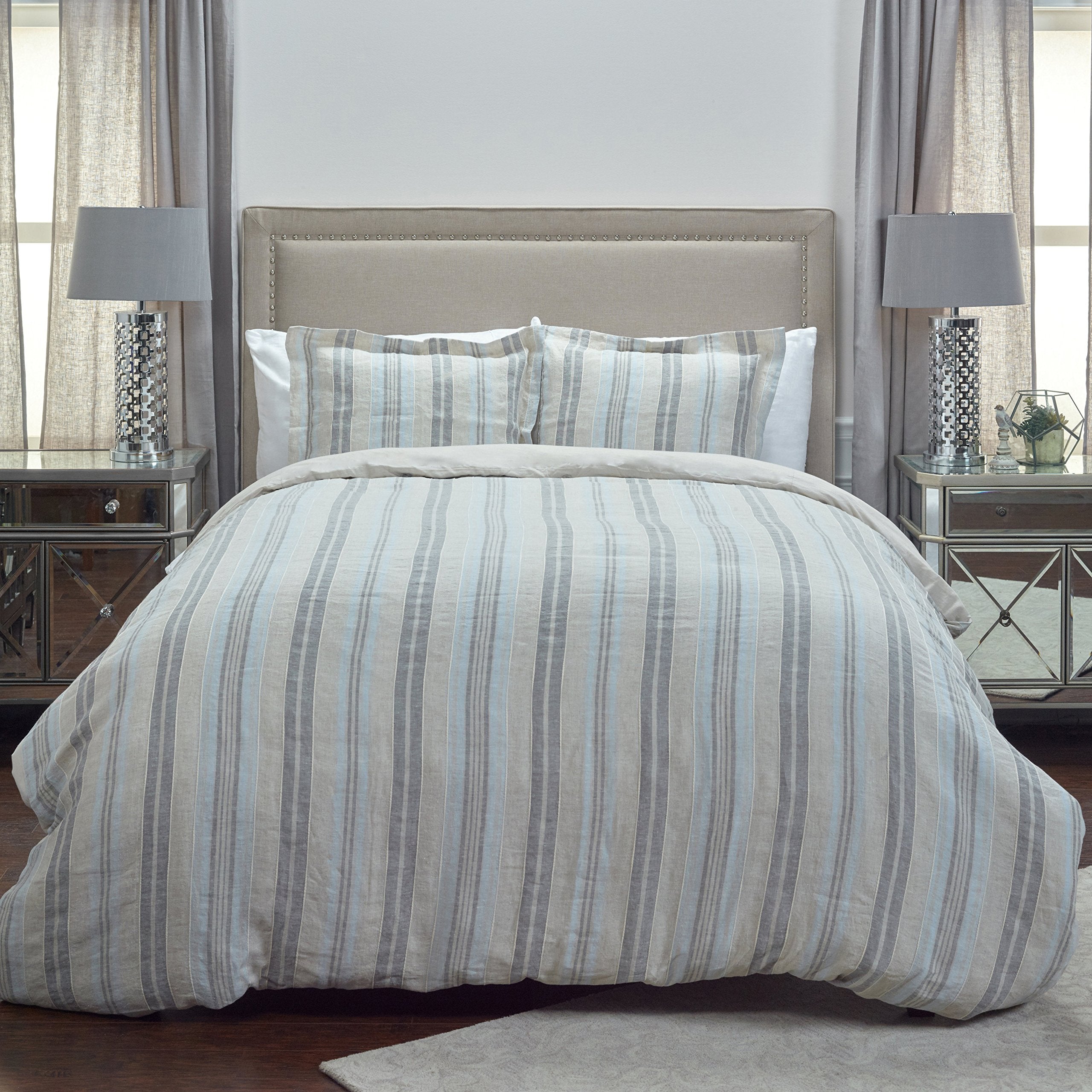 Rizzy Home | Bt4229 | Duvet | 114&quot;X98&quot; Gray/Blue/Neutral Stripe