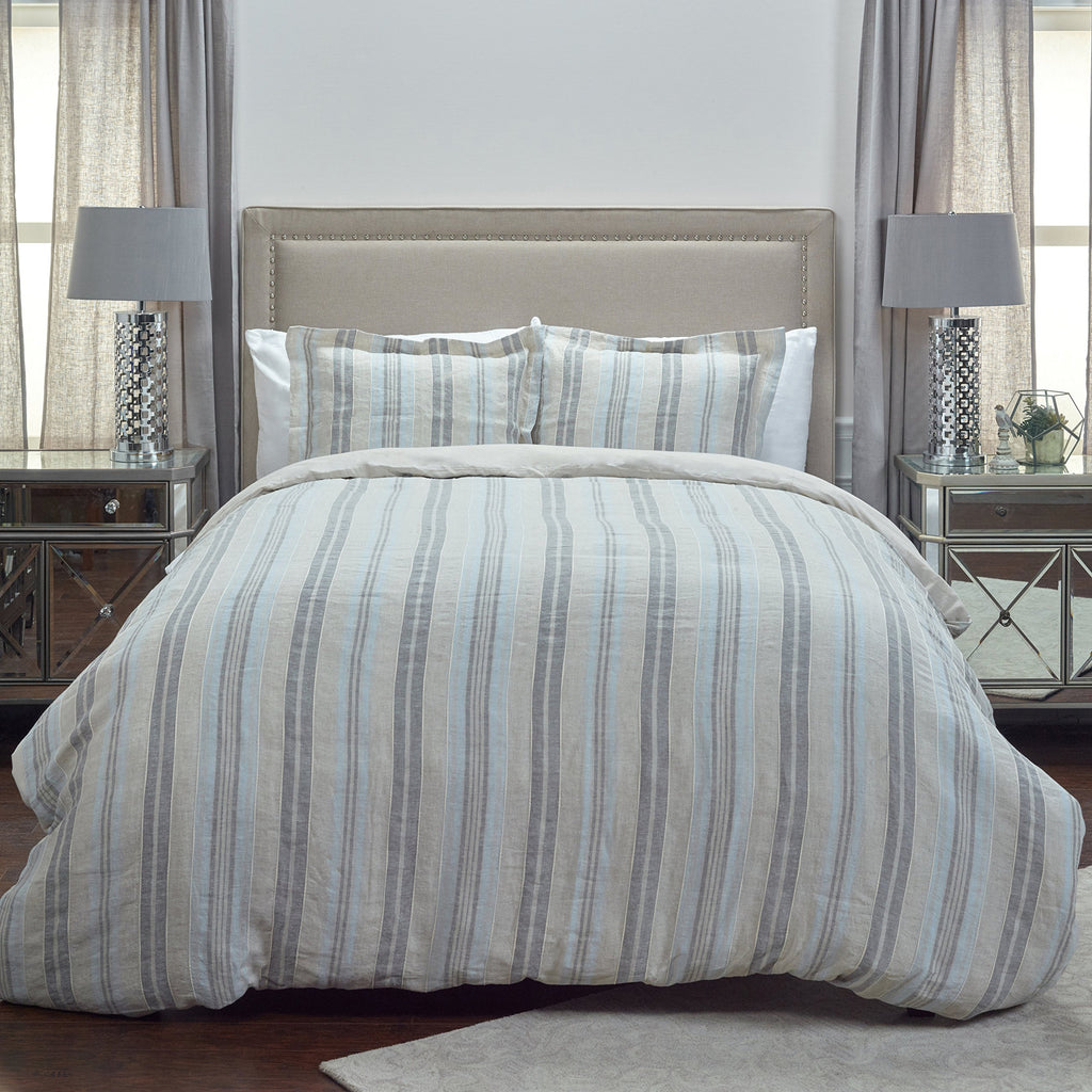 Rizzy Home | Bt4229 | Duvet | 114"X98" Gray/Blue/Neutral Stripe