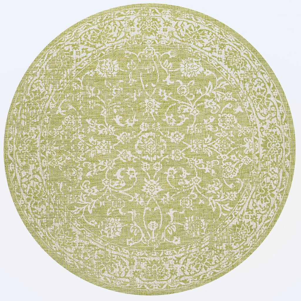 Jonathan Y Smb100D-5R Tela Bohemian Textured Weave Floral Indoor Outdoor Area-Rug, Coastal, Traditional, Transitional Easy-Cleaning,Bedroom,Kitchen,Backyard,Patio,Non Shedding, Green/Cream, 5' Round