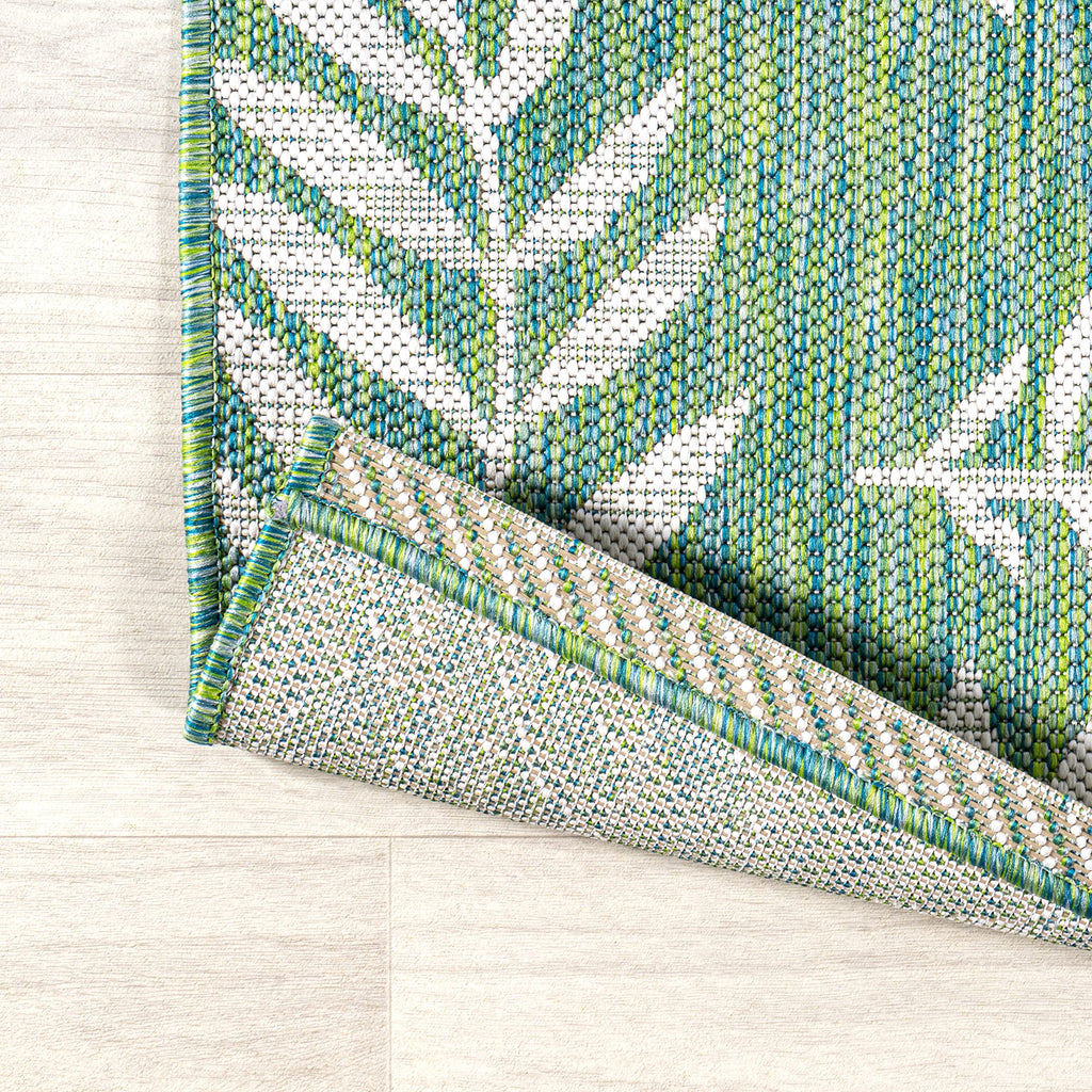 Jonathan Y Smb119G-5R Nevis Palm Frond Indoor Outdoor Area Rug, Coastal, Casual, Country Easy Cleaning,Bedroom,Kitchen,Backyard,Patio,Non Shedding, Cream/Green, 5' Round