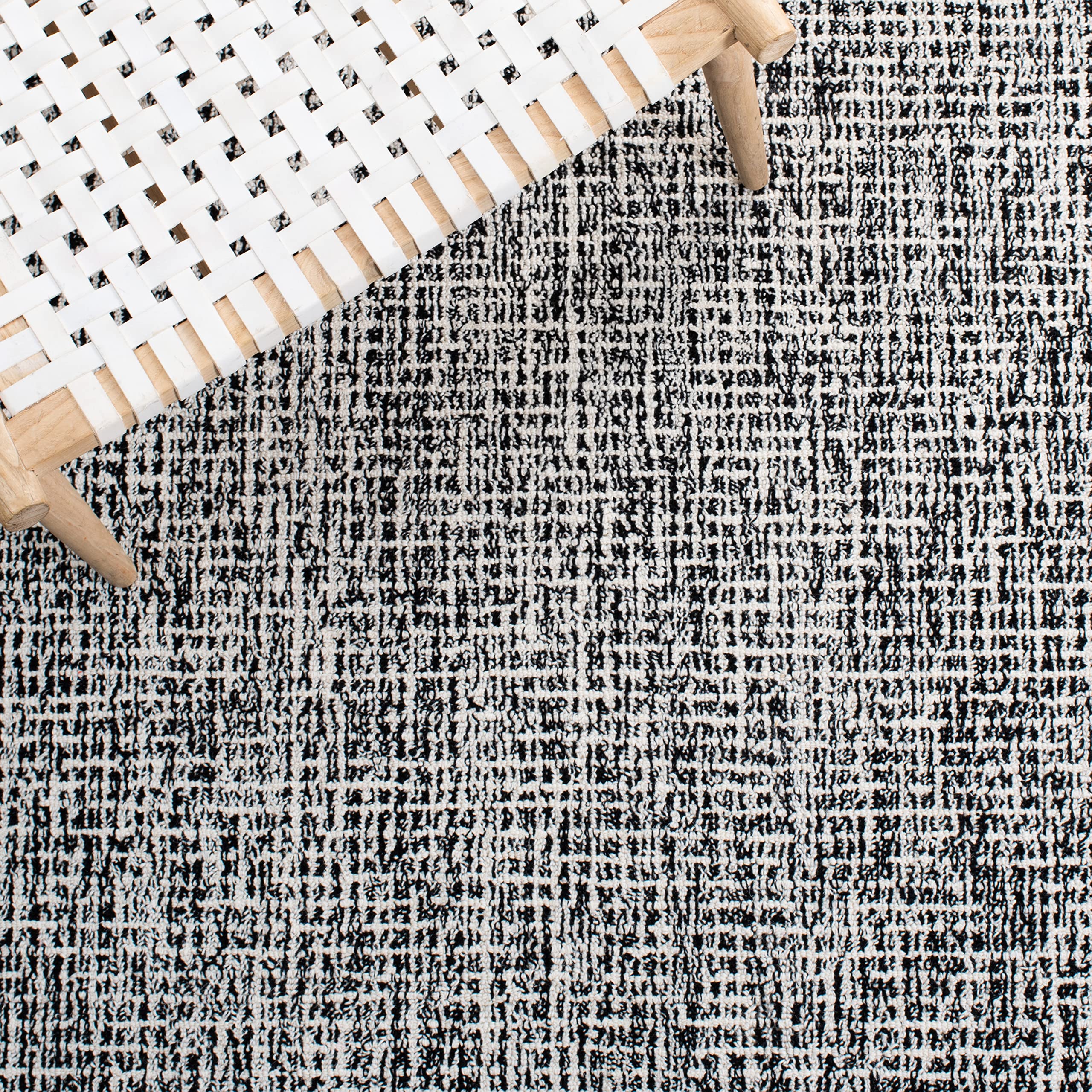 Safavieh Abstract Collection Area Rug - 6' Square, Black & Ivory, Handmade Wool, Ideal For High Traffic Areas In Living Room, Be