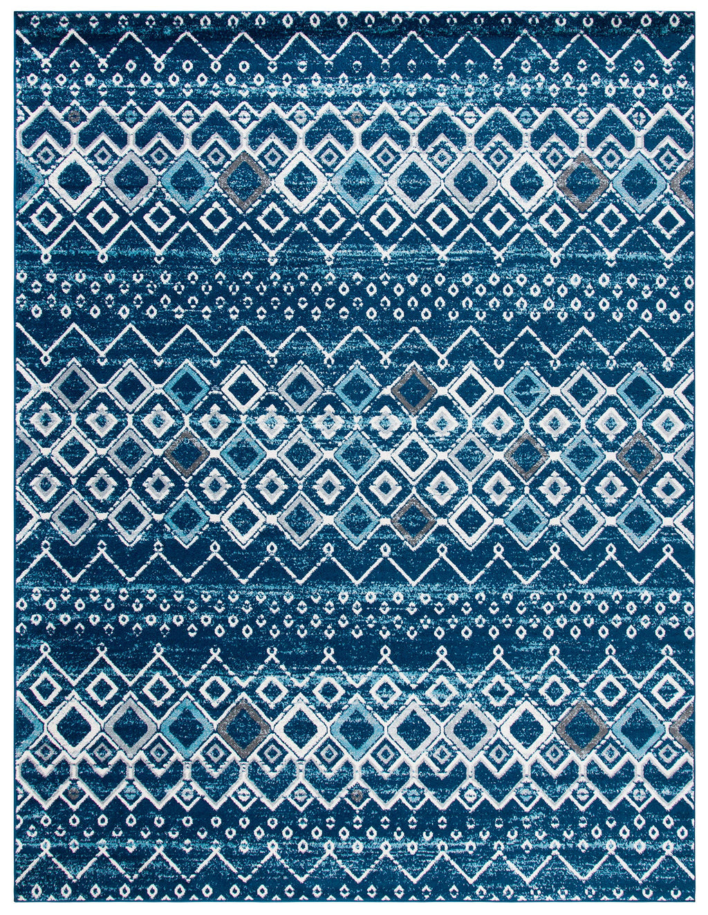 Safavieh Amsterdam Collection X-Large Area Rug - 11' X 15', Navy & Beige, Moroccan Boho Design, Non-Shedding & Easy Care, Ideal