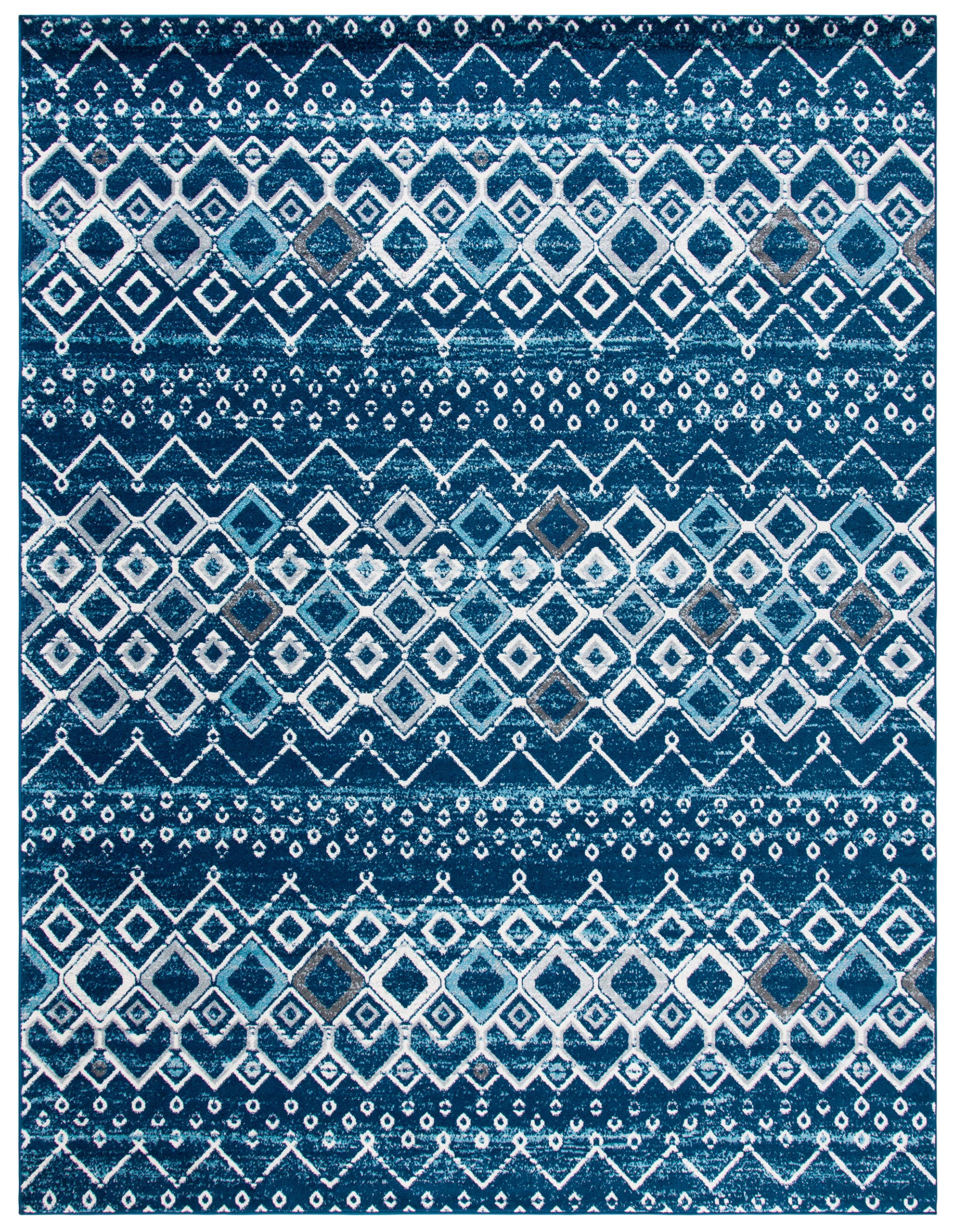Safavieh Amsterdam Collection X-Large Area Rug - 11' X 15', Navy & Beige, Moroccan Boho Design, Non-Shedding & Easy Care, Ideal