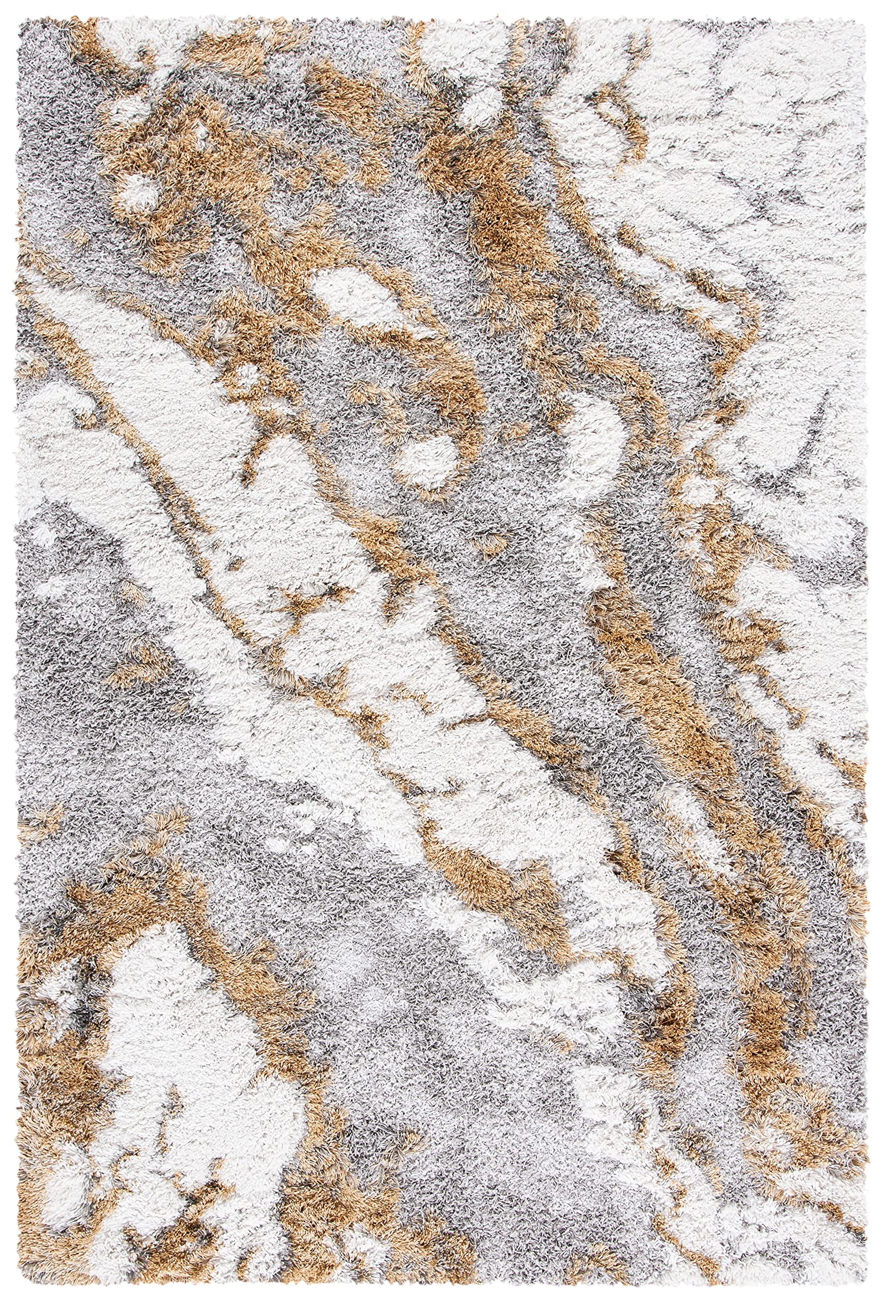 SAFAVIEH Horizon Shag Collection Accent Rug - 2 x 3, Grey & Gold, Non-Shedding & Easy Care, 2.6-inch Thick Ideal for High Traf
