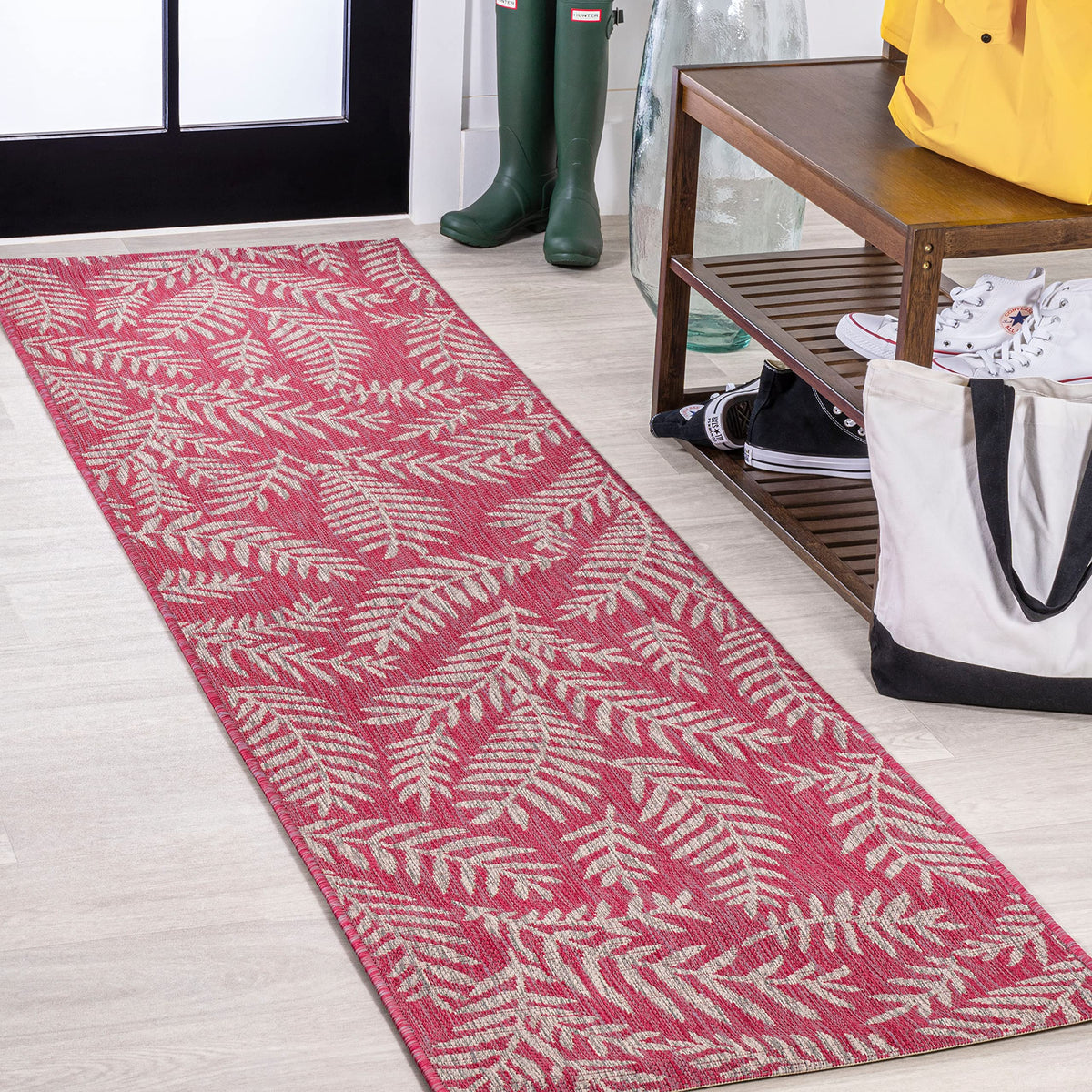 Jonathan Y Smb119F-28 Nevis Palm Frond Indoor Outdoor Area Rug, Coastal Casual Country & Floral Easy Cleaning,Bedroom,Kitchen,Ba