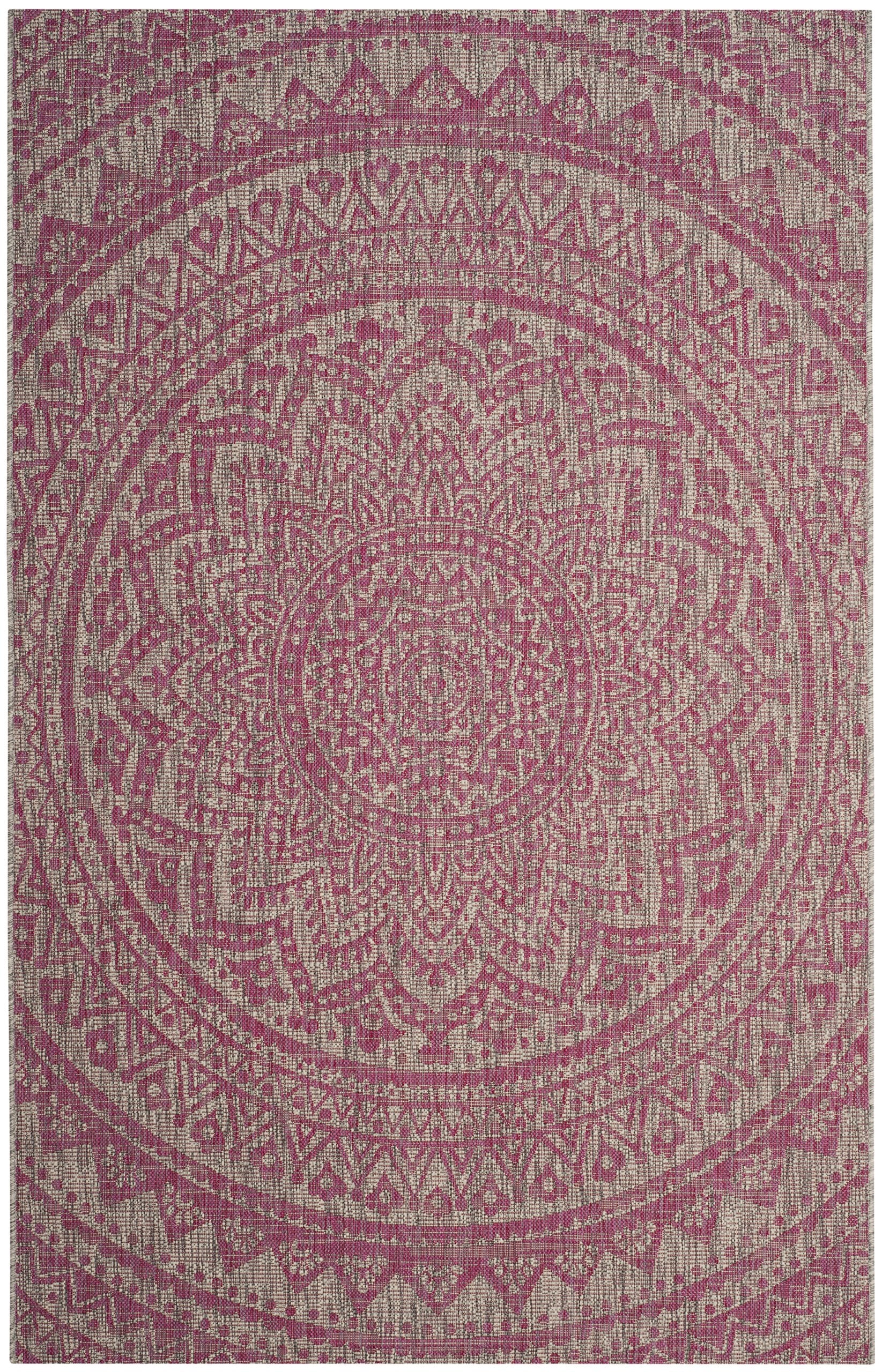 Safavieh Courtyard Collection 80.4' X 115.2' Light Grey/Fuchsia Cy8734 Indoor/ Outdoor Waterproof Easy Cleaning Patio Backyard Mudroom Area Rug