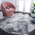 SAFAVIEH Craft Collection Area Rug - 67 Round, Grey & Orange, Modern Abstract Marble Pattern Design, Non-Shedding & Easy Care, 